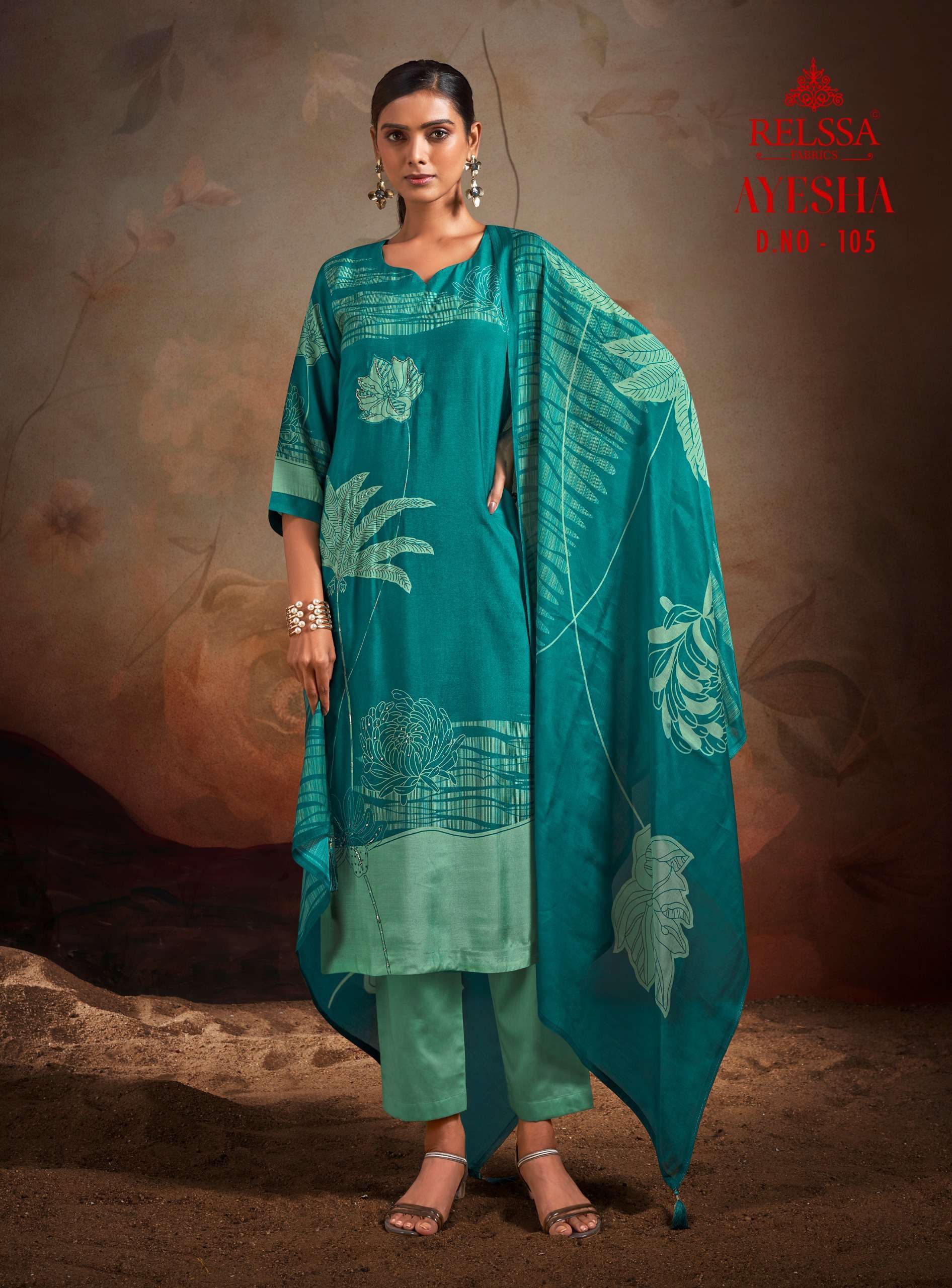 RELSSA AYESHA DIGITAL PRINTS FANCY MUSLIN LADIES SUIT CATALOGUE WHOLESALE RATE SURAT 2024