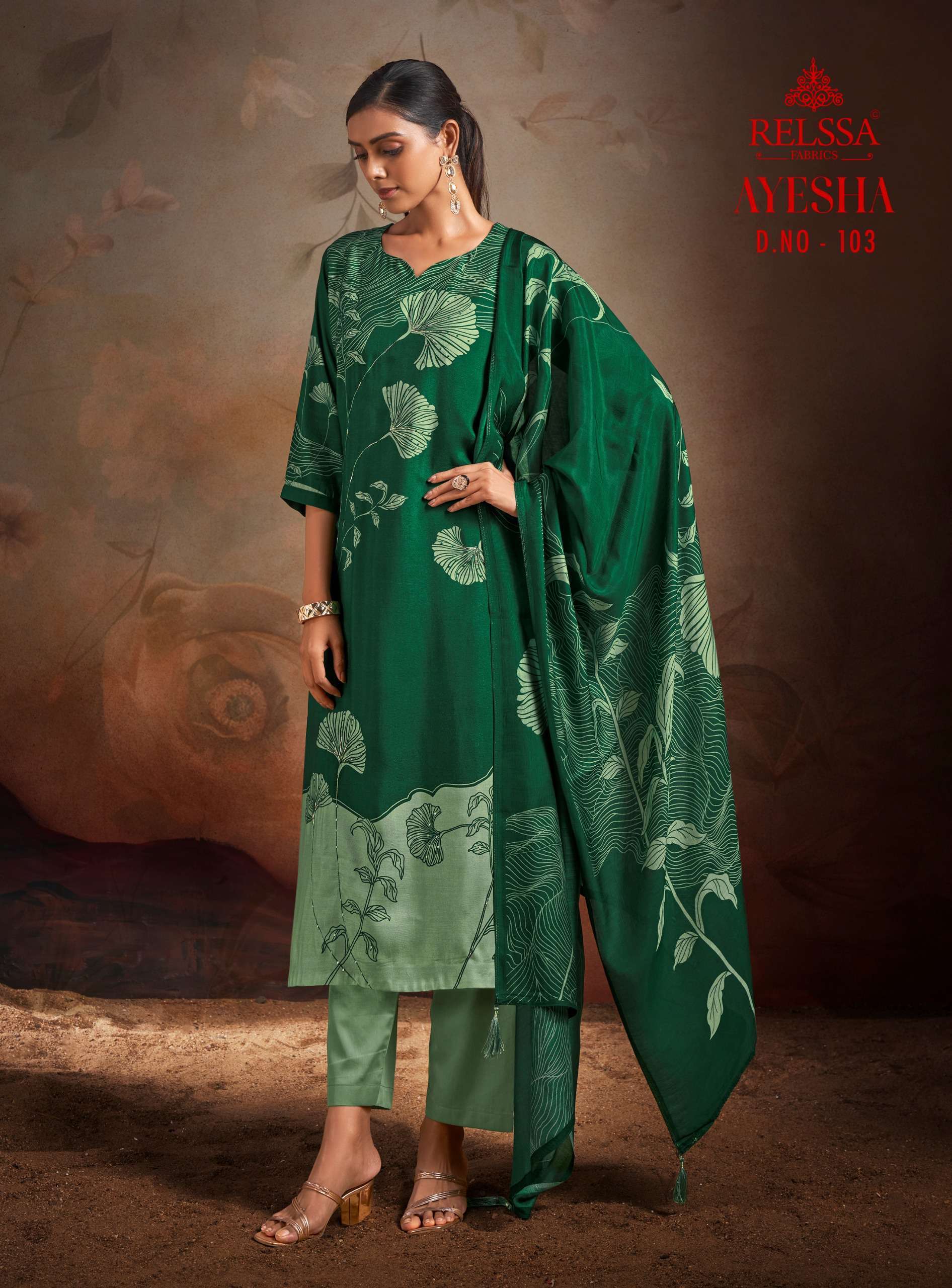 RELSSA AYESHA DIGITAL PRINTS FANCY MUSLIN LADIES SUIT CATALOGUE WHOLESALE RATE SURAT 2024