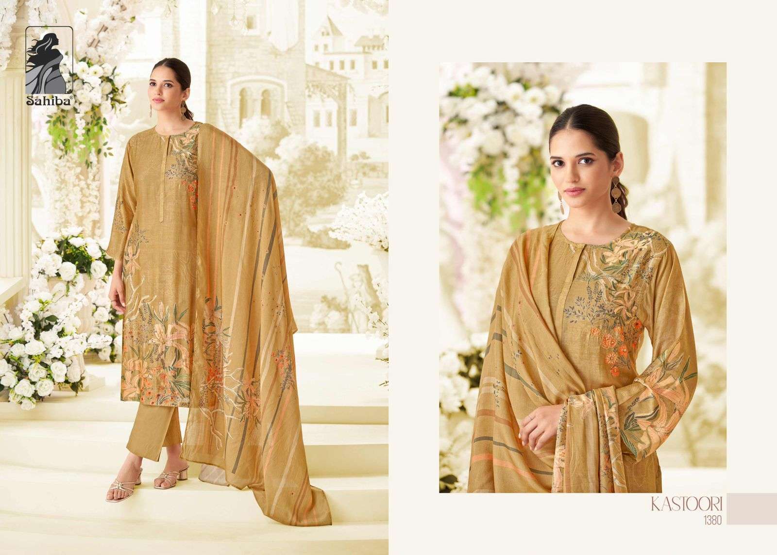 SAHIBA KASTOORI MUSLIN SILK SUIT CATALOGUE WHOLESALE PRICE DEALER 
