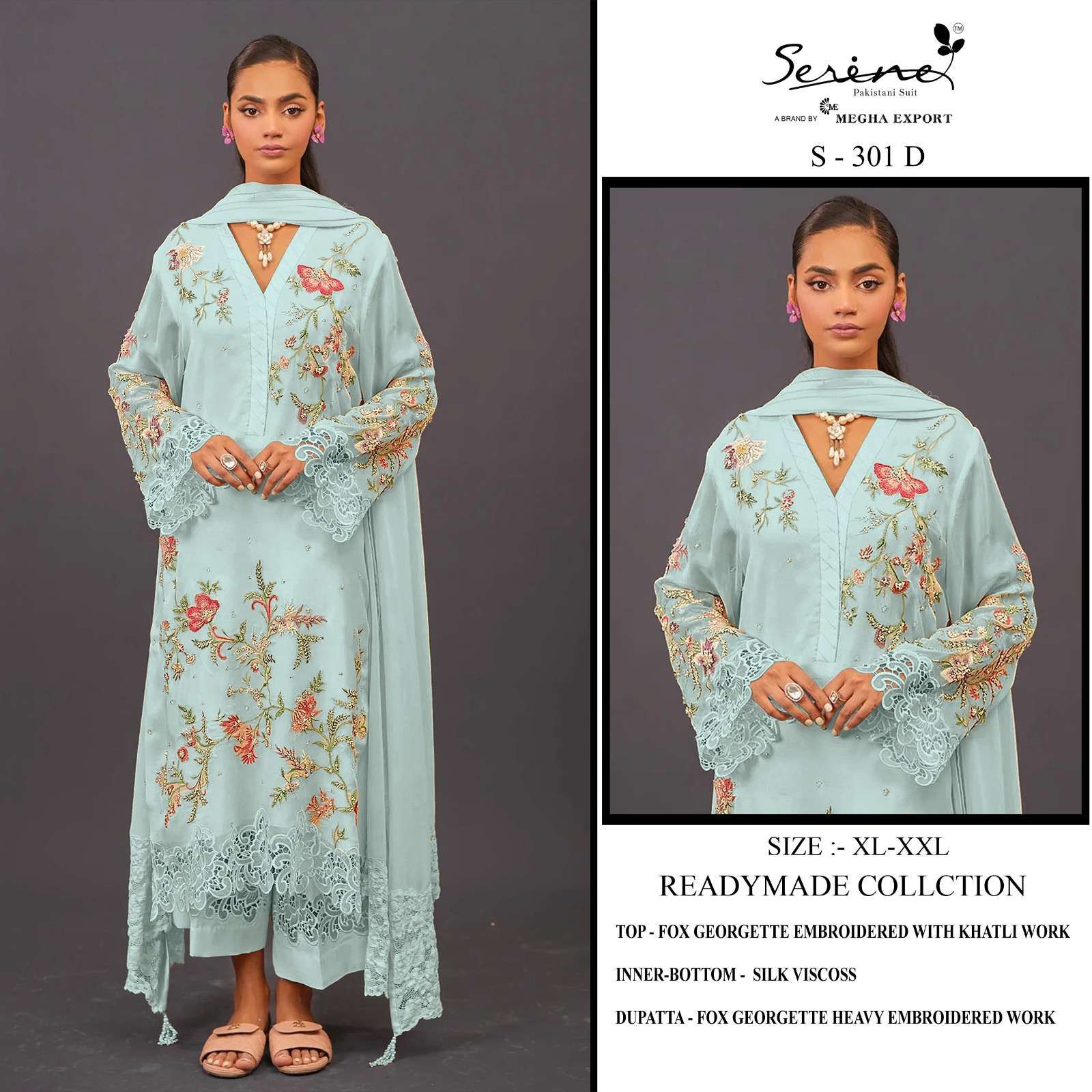 SERENE S 301 COLORS PAKISTANI READYMADE GEORGETTE SUIT CATALOG EXPORTER 2024