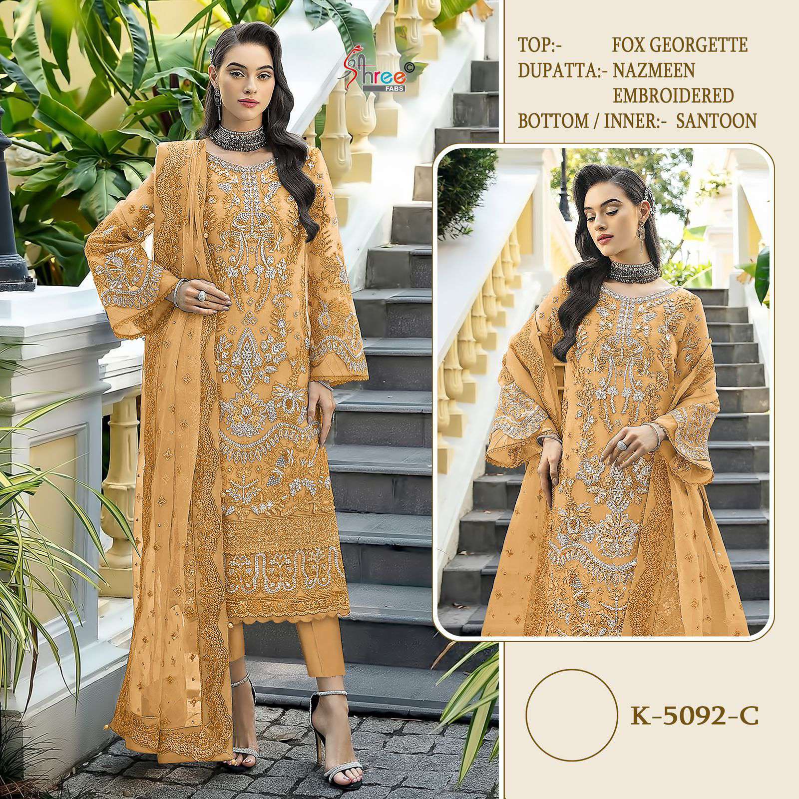 SHREE FAB K 5092 COLORS HEAVY GEORGETTE PAKISTANI SUIT COLLECTION WHOLESALE PRICE DEALER 