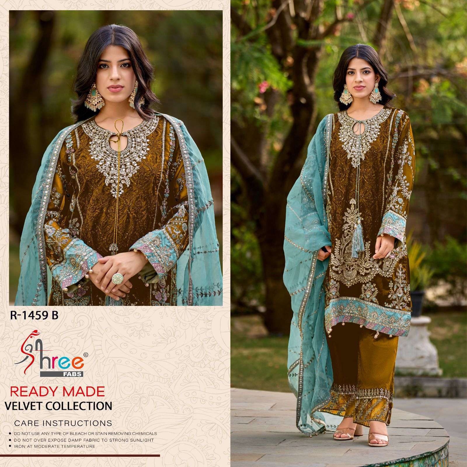 SHREE FAB R 1459 COLORS READYMADE DESIGNER VELVET SUIT COLLECTION WHOLESALER IN SURAT 2024