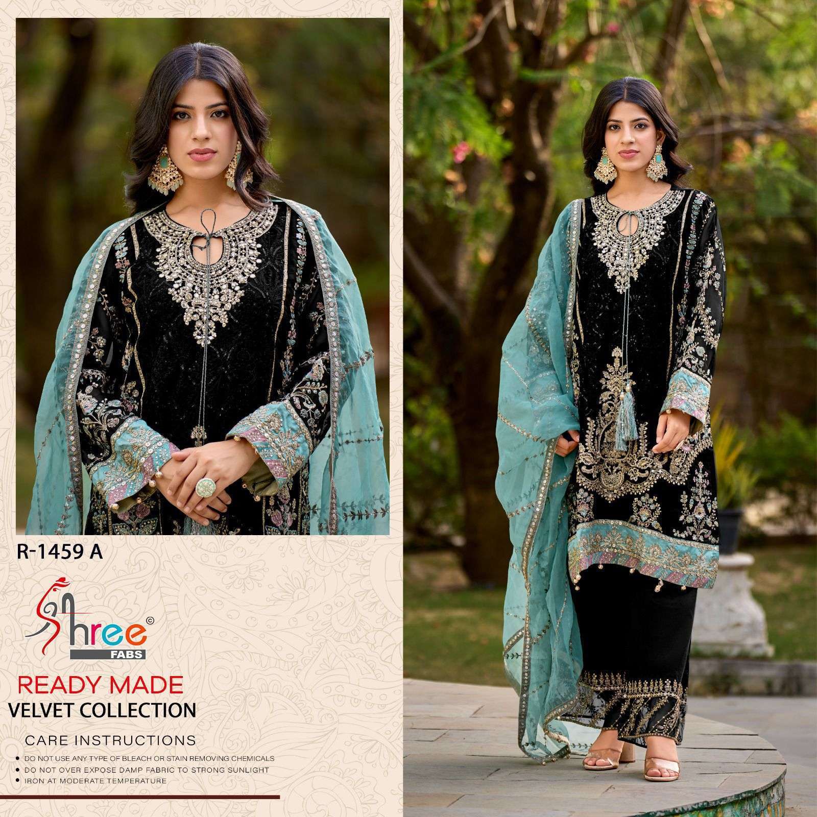 SHREE FAB R 1459 COLORS READYMADE DESIGNER VELVET SUIT COLLECTION WHOLESALER IN SURAT 2024