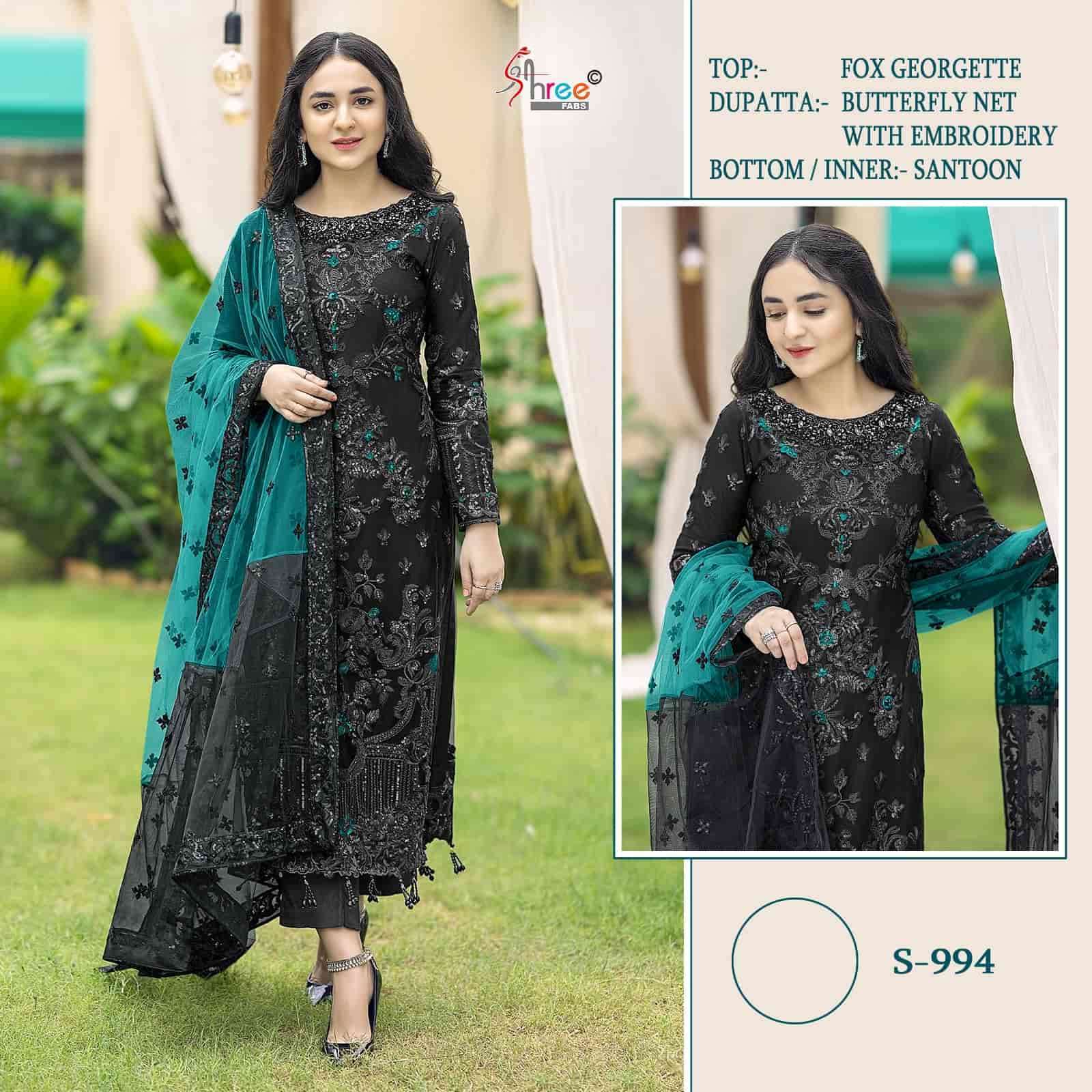 SHREE FAB S 994 COLORS PAKISTANI DESIGNER STYLE EMBROIDERD SUIT WHOLESALER 2024