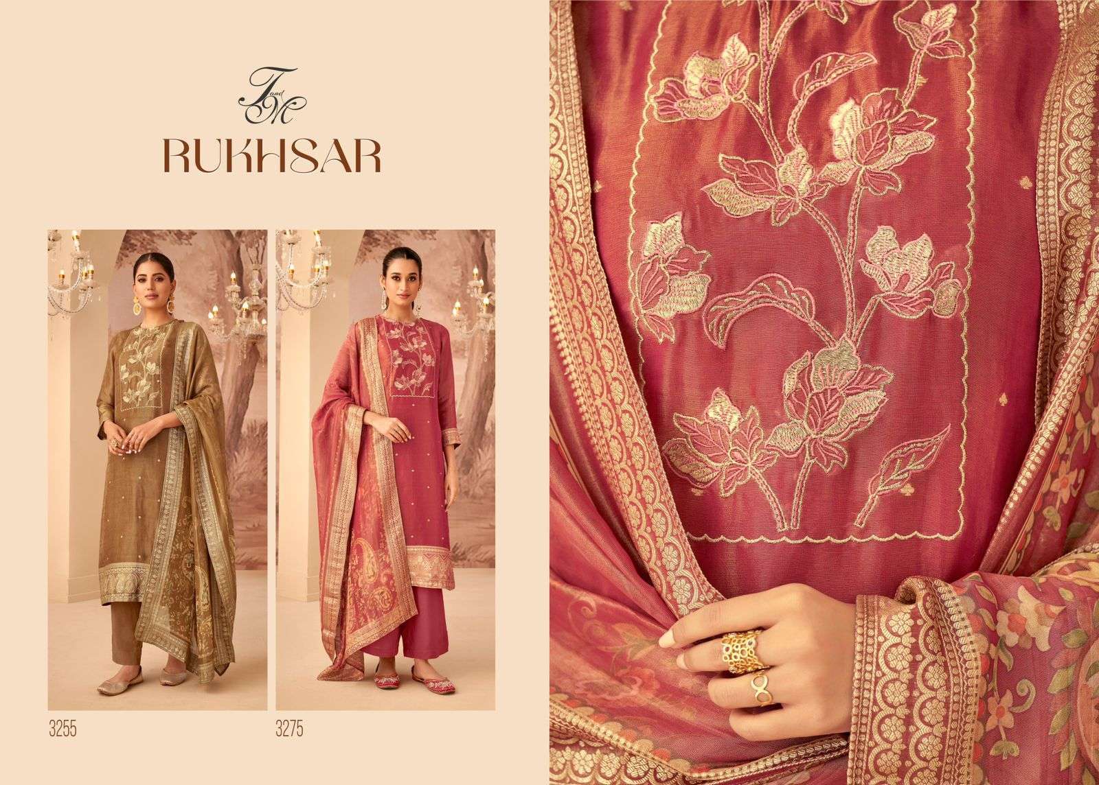 T AND M DESIGNER RUKHSAR PARTYWEAR STYLE JACQUARD SUIT CATALOG EXPORTER 