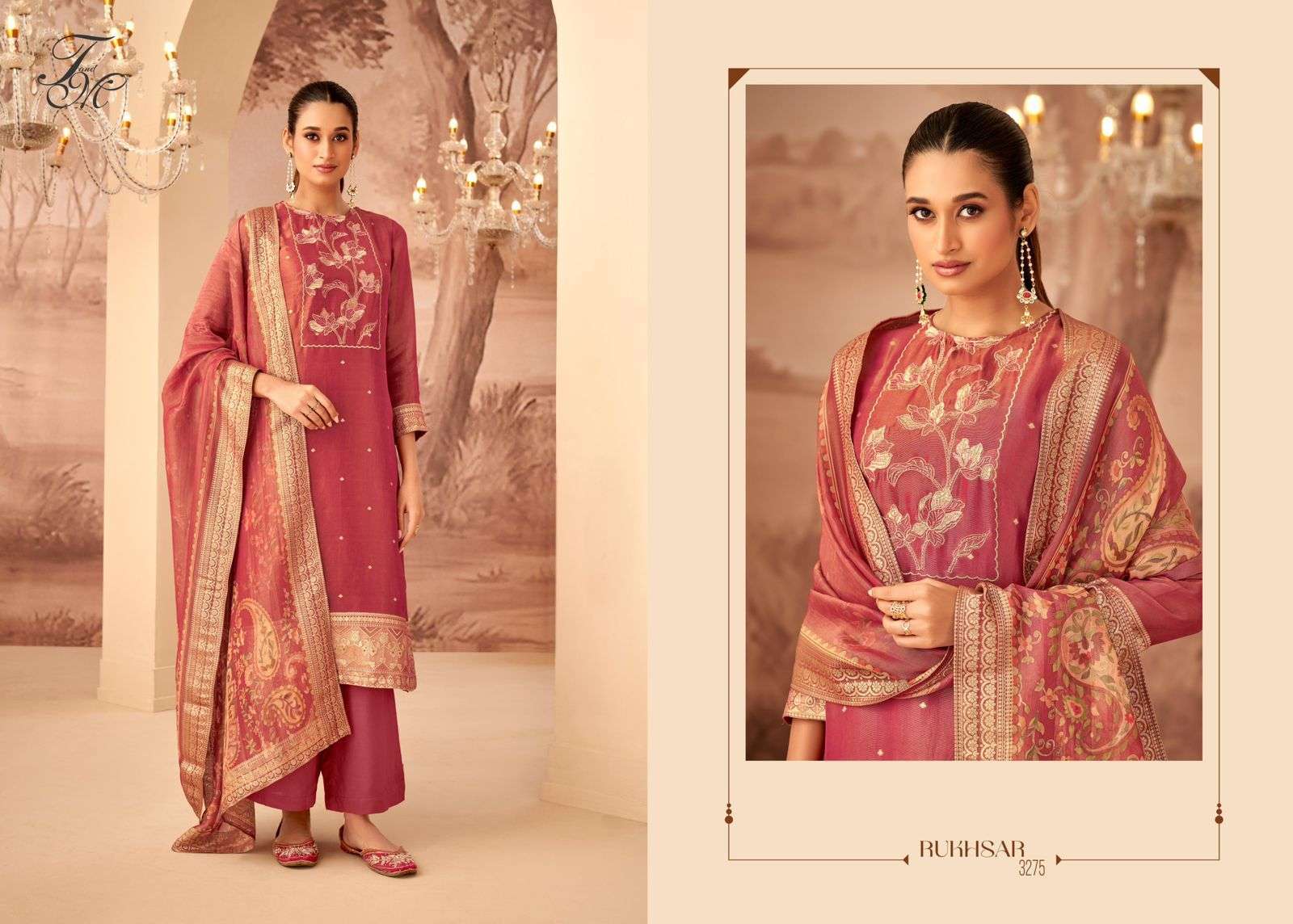 T AND M DESIGNER RUKHSAR PARTYWEAR STYLE JACQUARD SUIT CATALOG EXPORTER 