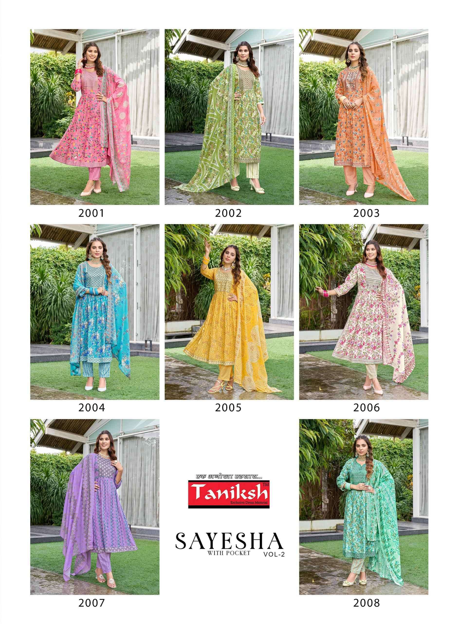 TANIKSH SAYESHA VOL 2 FANCY KURTI BOTTOM WITH DUPATTA LATEST CATALOGUE WHOLESALE PRICE