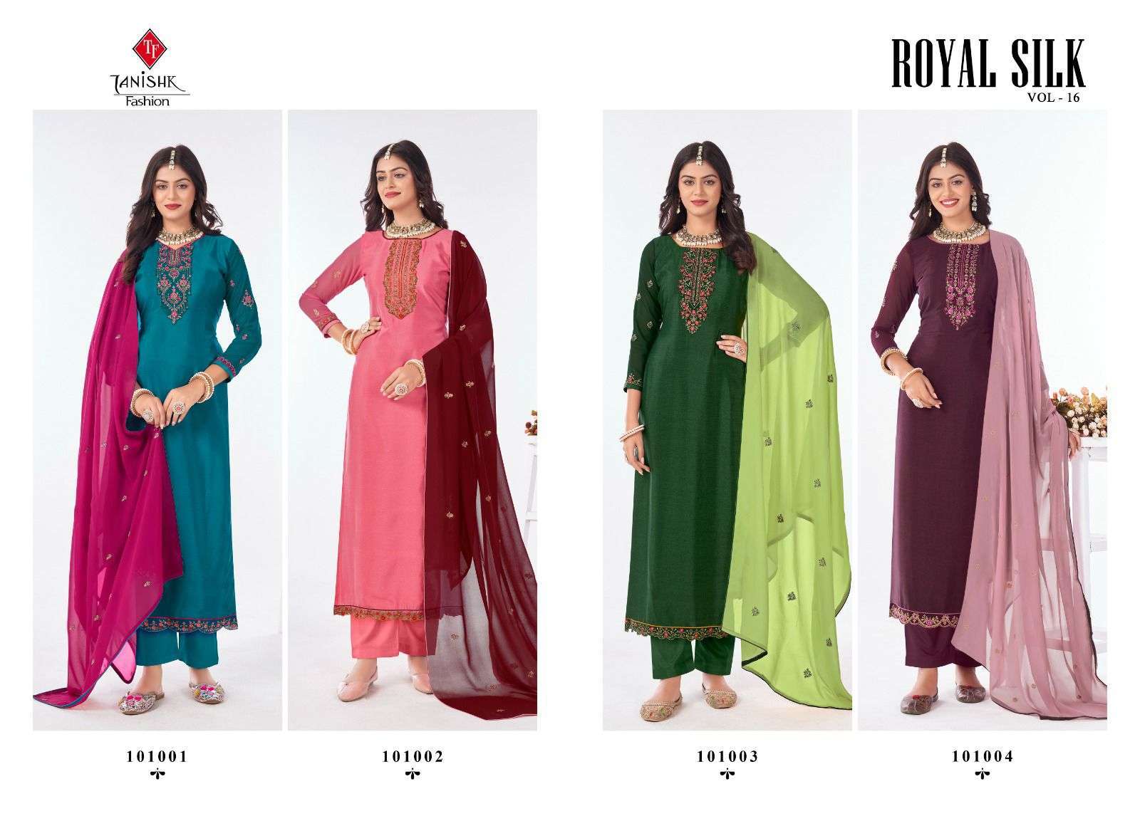 TANISHK ROYAL SILK VOL 16 FESTIVE WEAR CRAPE SALWER KAMEEZ CATALOGUE DEAER 2024
