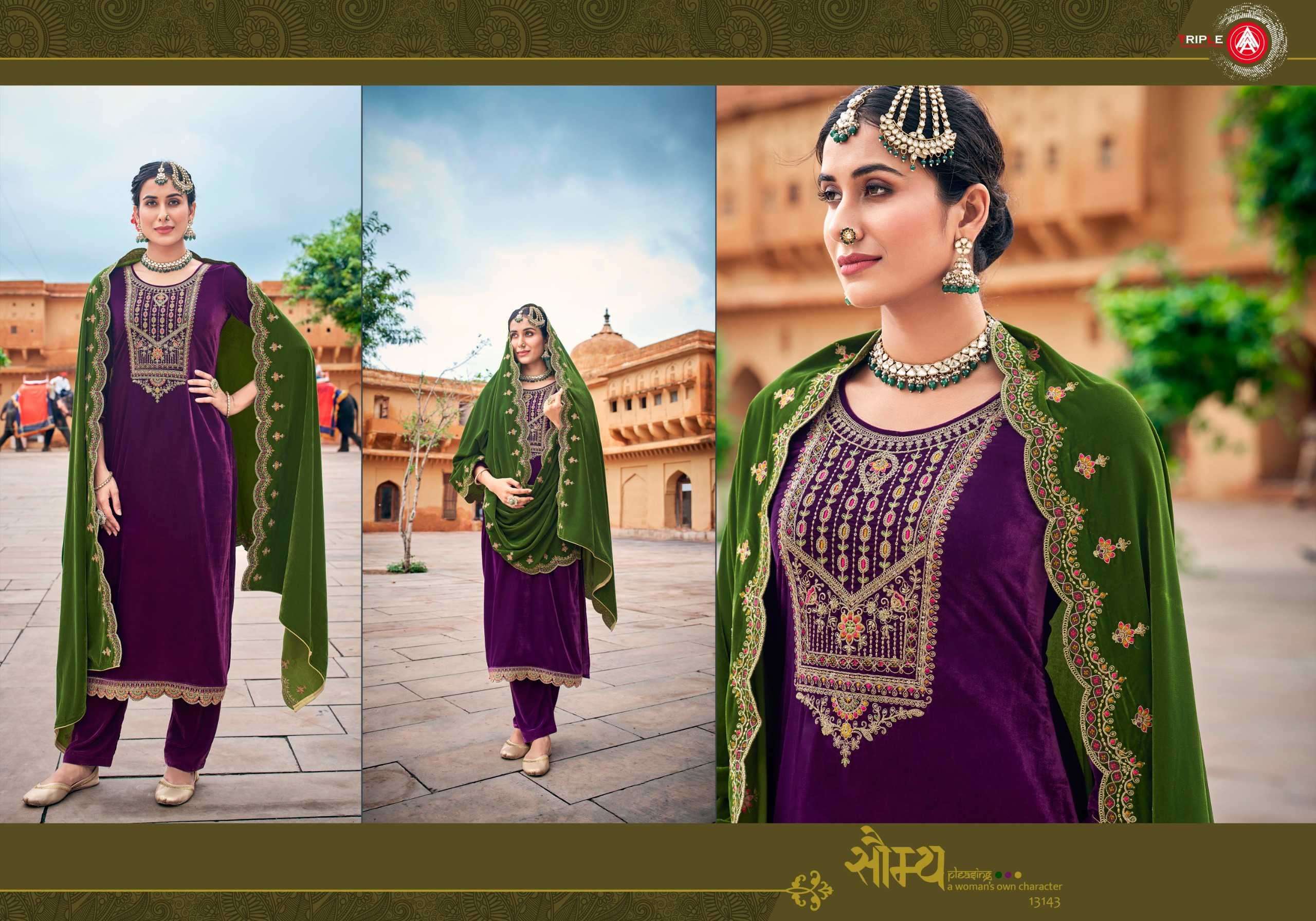 TRIPLE AAA ALAKHNANDA DESIGNER WORK VELVET SUIT CATALOGUE SUPPLIER 2024