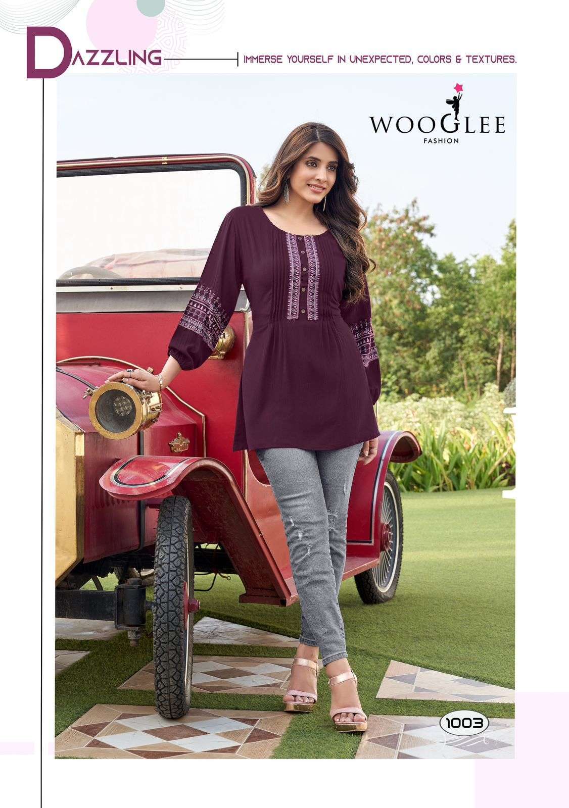 WOOGLEE ZOYA RAYON WRINKLE PATTERN SHORT TOPS CATALOG SUPPLIER 2024