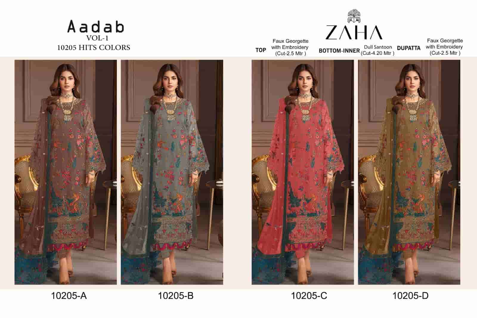 ZAHA AADAB VOL 1 10205 COLORS PAKISTANI STYLE DESIGNER SUIT WHOLESALER 