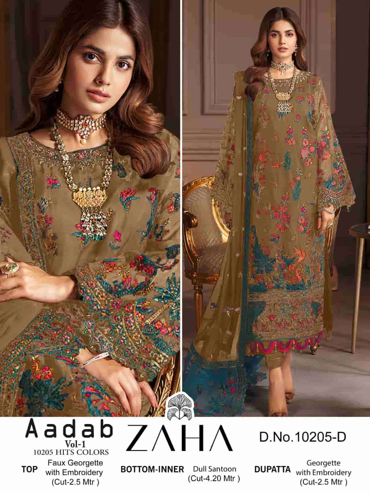 ZAHA AADAB VOL 1 10205 COLORS PAKISTANI STYLE DESIGNER SUIT WHOLESALER 