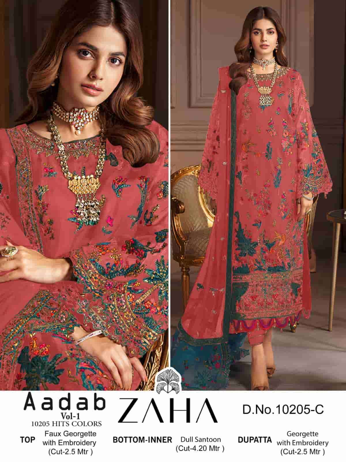 ZAHA AADAB VOL 1 10205 COLORS PAKISTANI STYLE DESIGNER SUIT WHOLESALER 