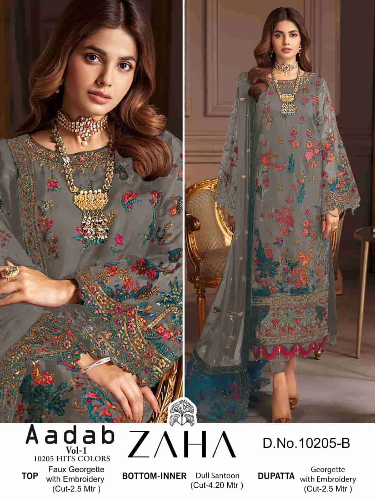 ZAHA AADAB VOL 1 10205 COLORS PAKISTANI STYLE DESIGNER SUIT WHOLESALER 