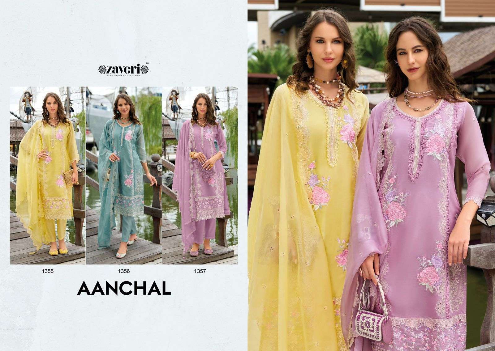 ZAVERI AANCHAL READYMADE ORGANZA 3 PIECE SET CATALOG EXPORTER BEST RATE 