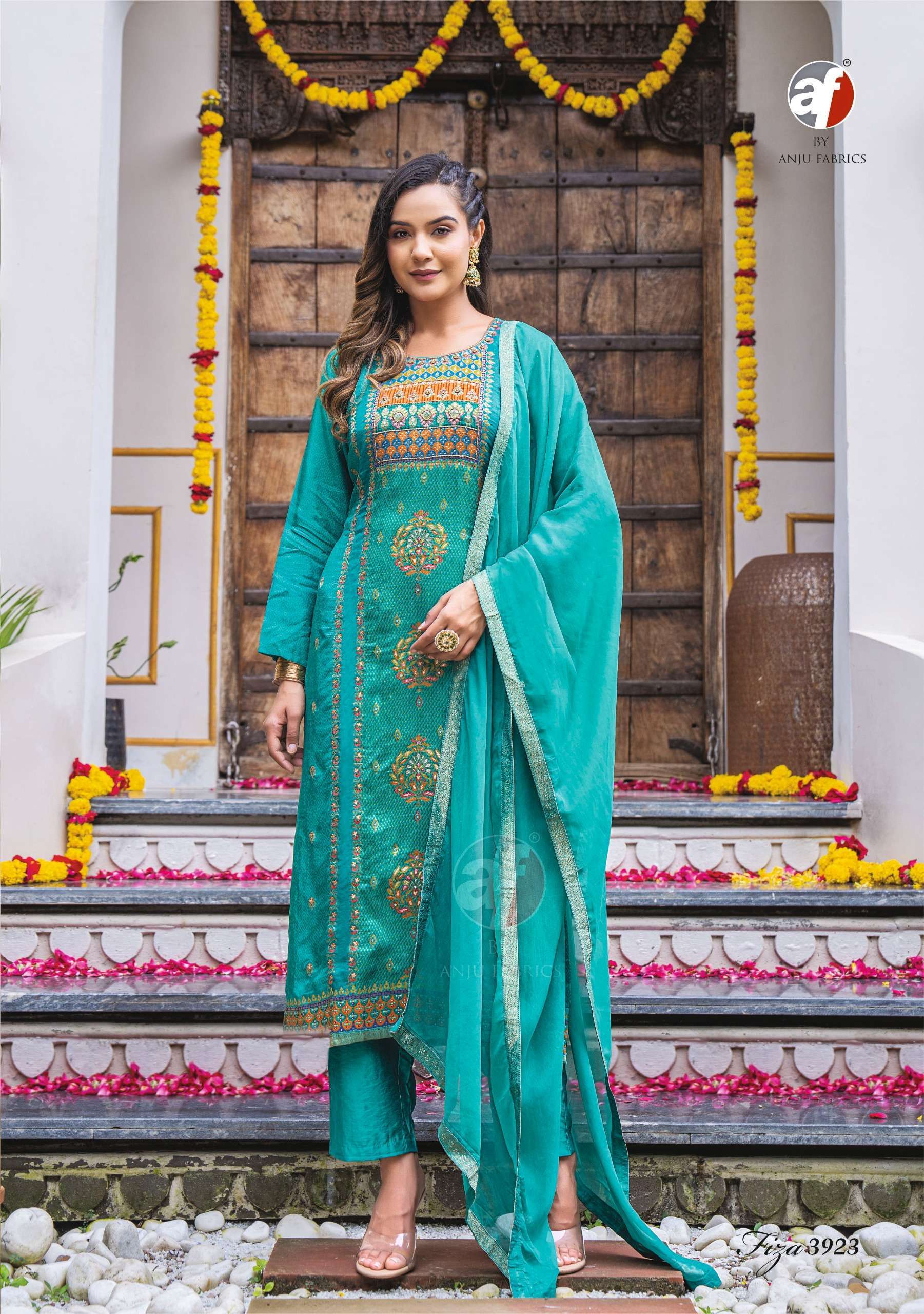 AF STOCK OUT FIZA VOL 2 ANJU FABRIC KURTI PANT WITH DUPATTA LATEST CATALOGUE 2024