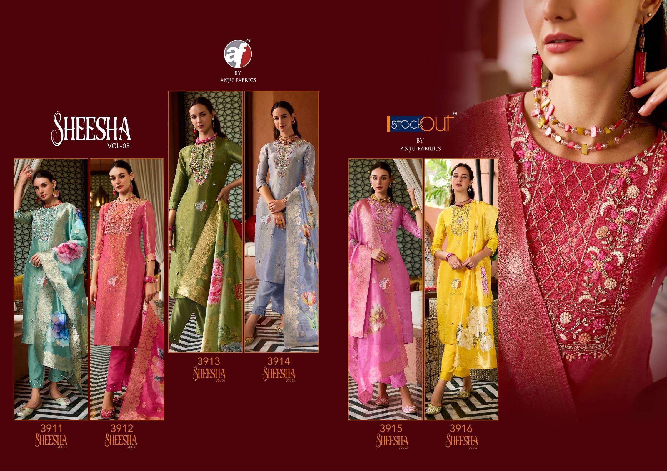 AF STOCK OUT SHEESHA VOL 3 BY ANJU FABRICS 3 PIECE PAIR CATALOGUE WHOLESALER 
