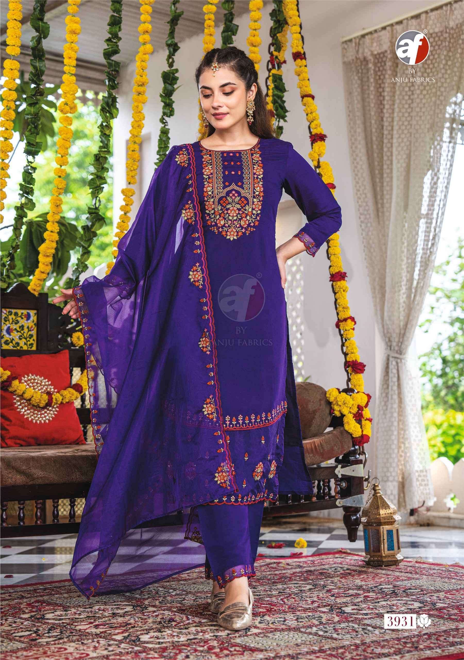 AF STOCK OUT SUNDARI VOL 2 BY ANJU FABRICS FANCY SILK 3 PIECE PAIR CATALOGUE WHOLESALER 