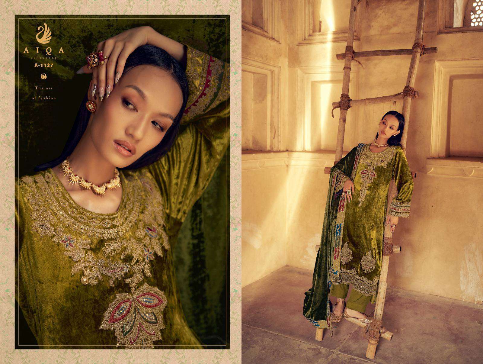 AIQA SENORA PARTYWEAR VELVET DESIGNER SUIT CATALOG WHOLESALER 