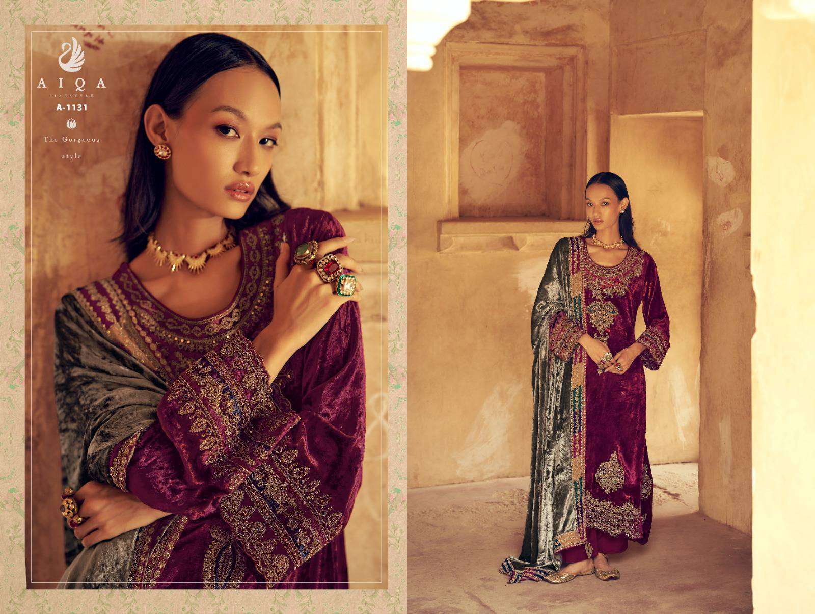 AIQA SENORA PARTYWEAR VELVET DESIGNER SUIT CATALOG WHOLESALER 