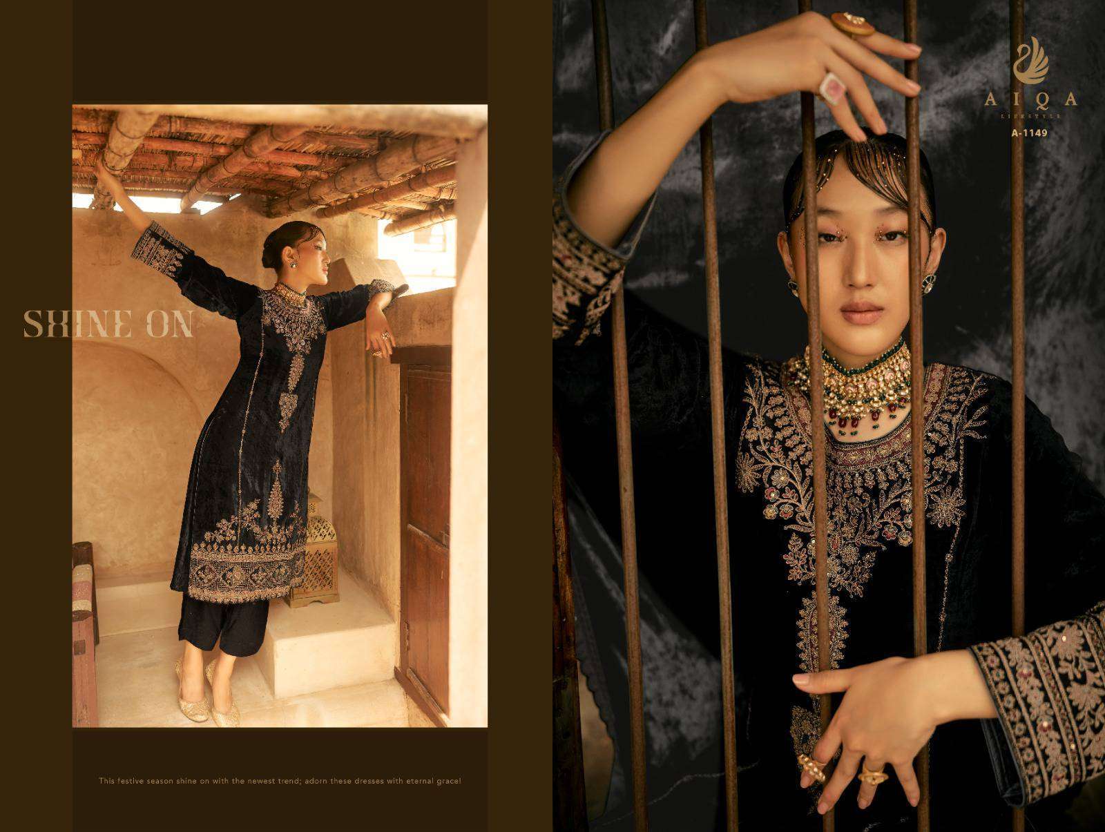 AIQA SHAINA LATEST DESIGNER AIQA VELVET SUIT CATALOG EXPORTER 2024
