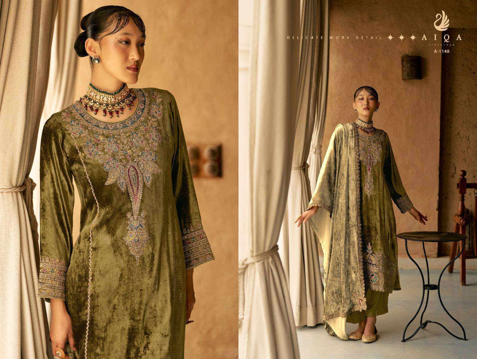 AIQA SHAINA LATEST DESIGNER AIQA VELVET SUIT CATALOG EXPORTER 2024