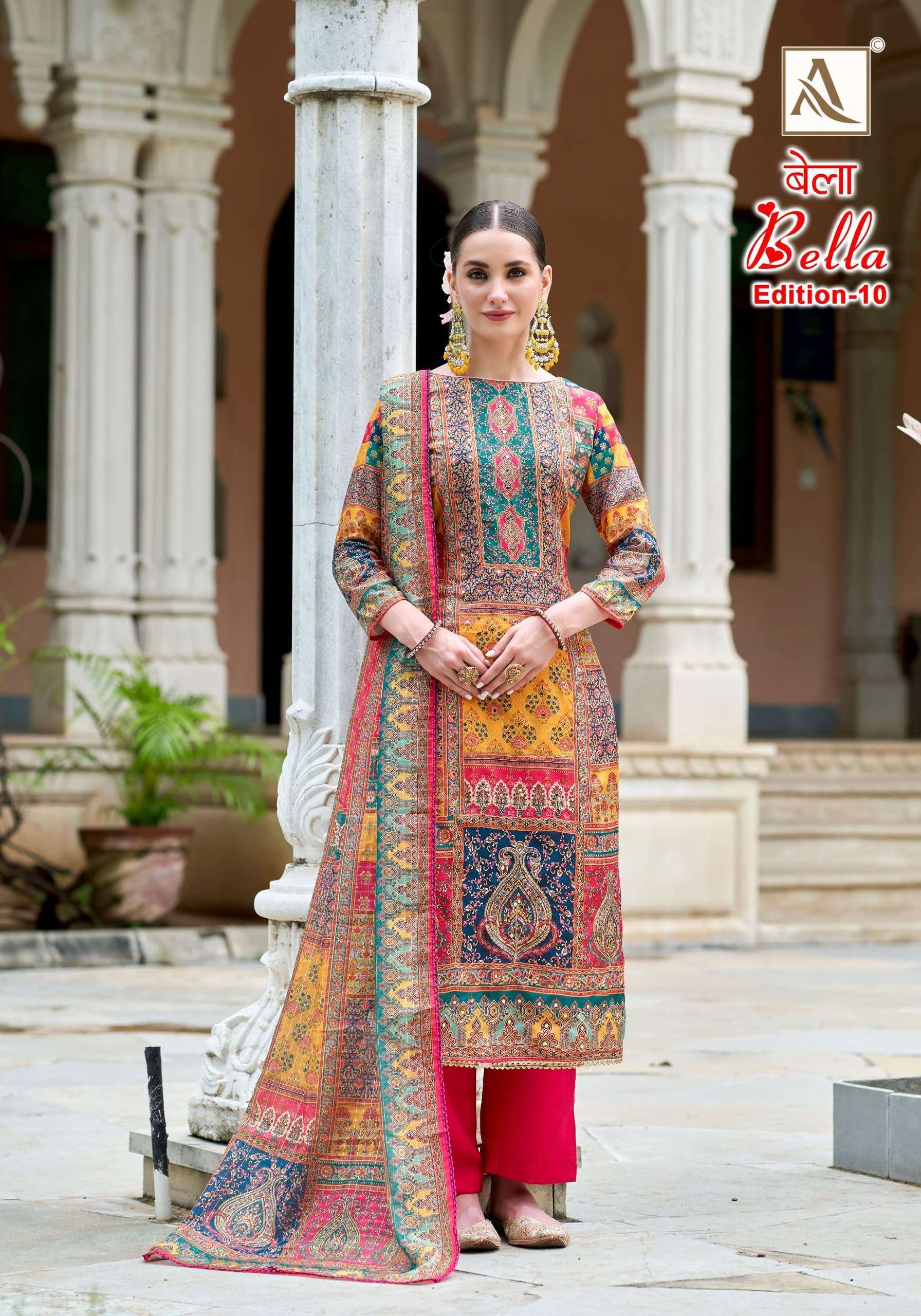 ALOK SUIT BELLA EDITION 10 PURE MUSLIN LADIES SUIT CATALOG EXPORTER IN SURAT 