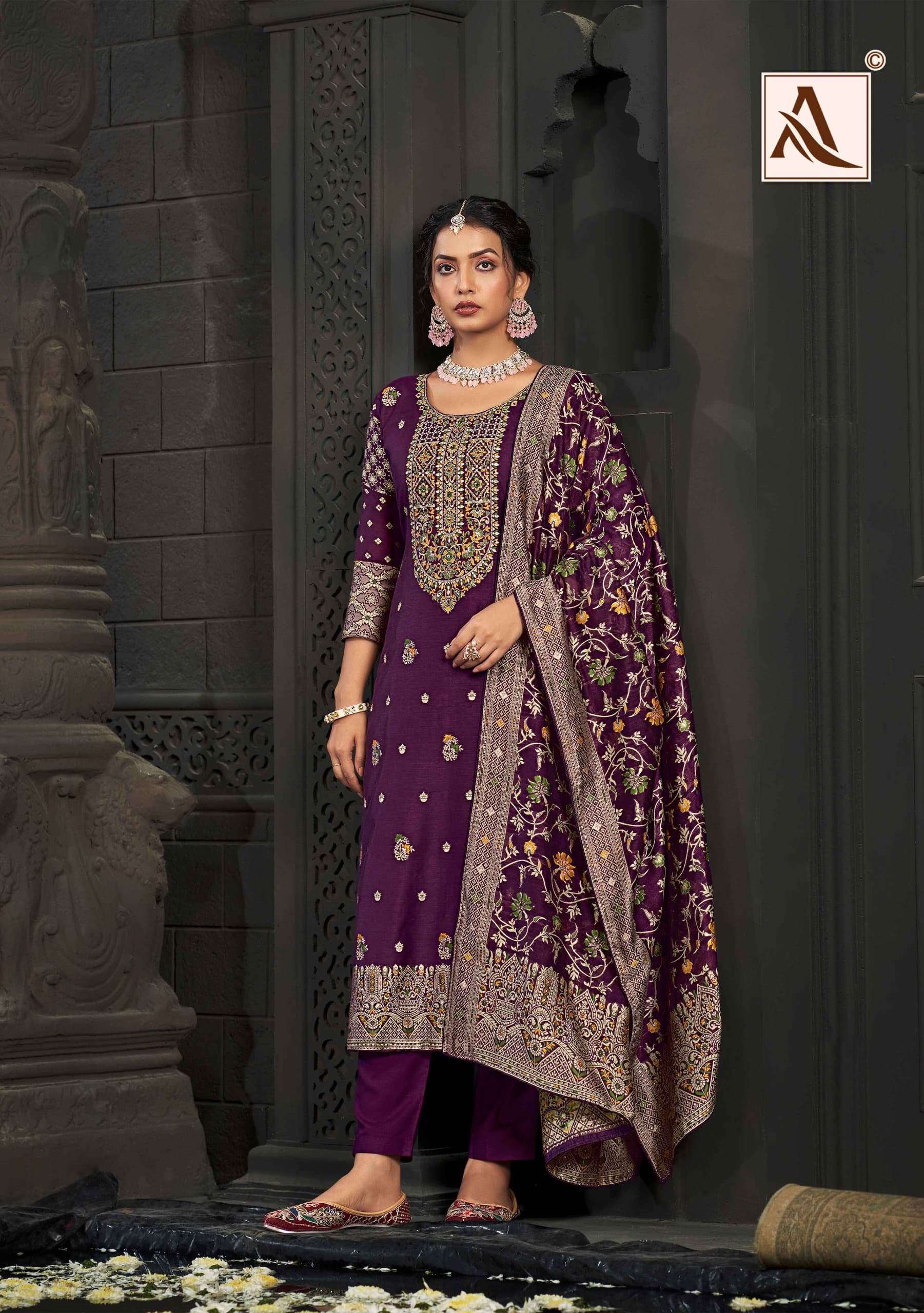 ALOK SUIT BLOOM TOUCH EDITION 1 LATEST DESIGN JACQUARD SUIT CATALOGUE WHOLESALER 