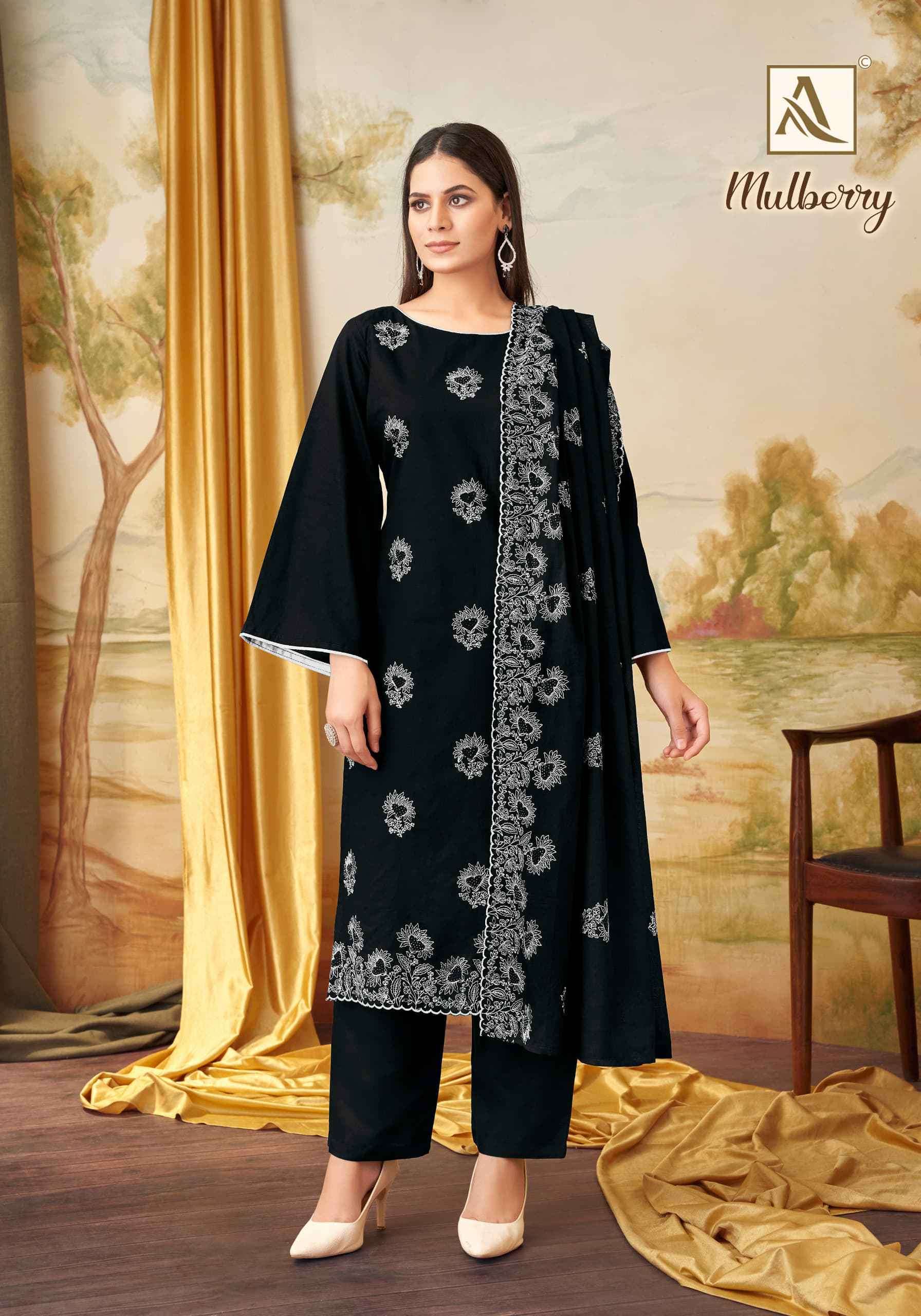 ALOK SUIT MULBERRY FANCY SWAROVSKI WORK COTTON SUIT CATALOG SUPPLIER 2024