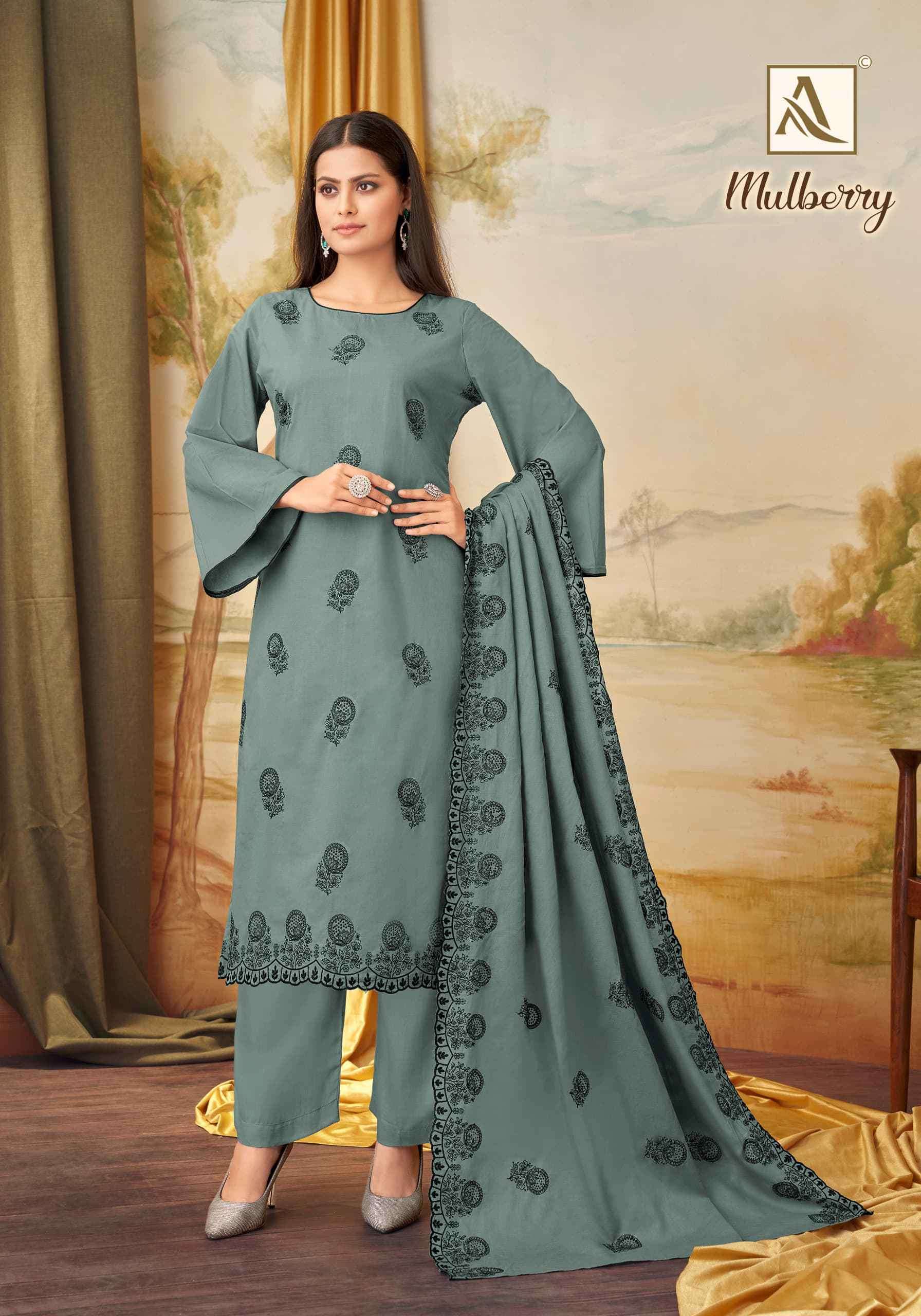 ALOK SUIT MULBERRY FANCY SWAROVSKI WORK COTTON SUIT CATALOG SUPPLIER 2024