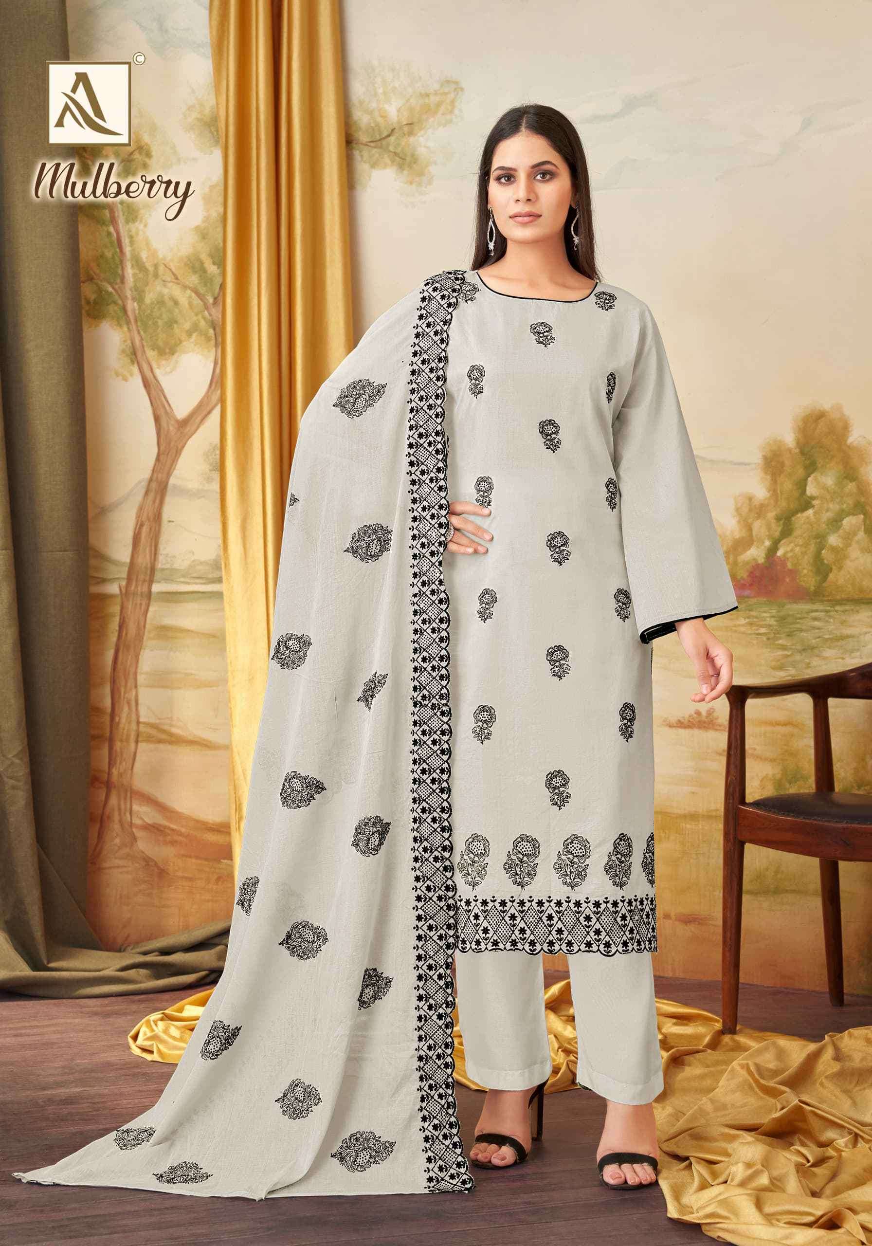 ALOK SUIT MULBERRY FANCY SWAROVSKI WORK COTTON SUIT CATALOG SUPPLIER 2024