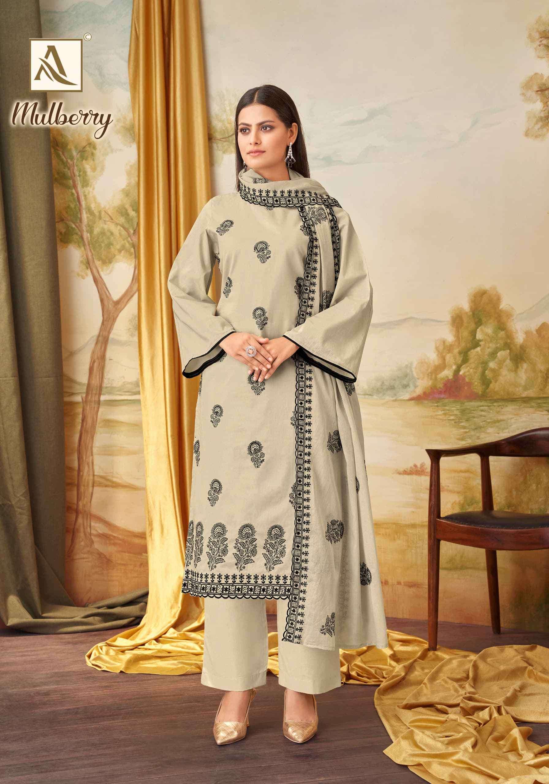 ALOK SUIT MULBERRY FANCY SWAROVSKI WORK COTTON SUIT CATALOG SUPPLIER 2024