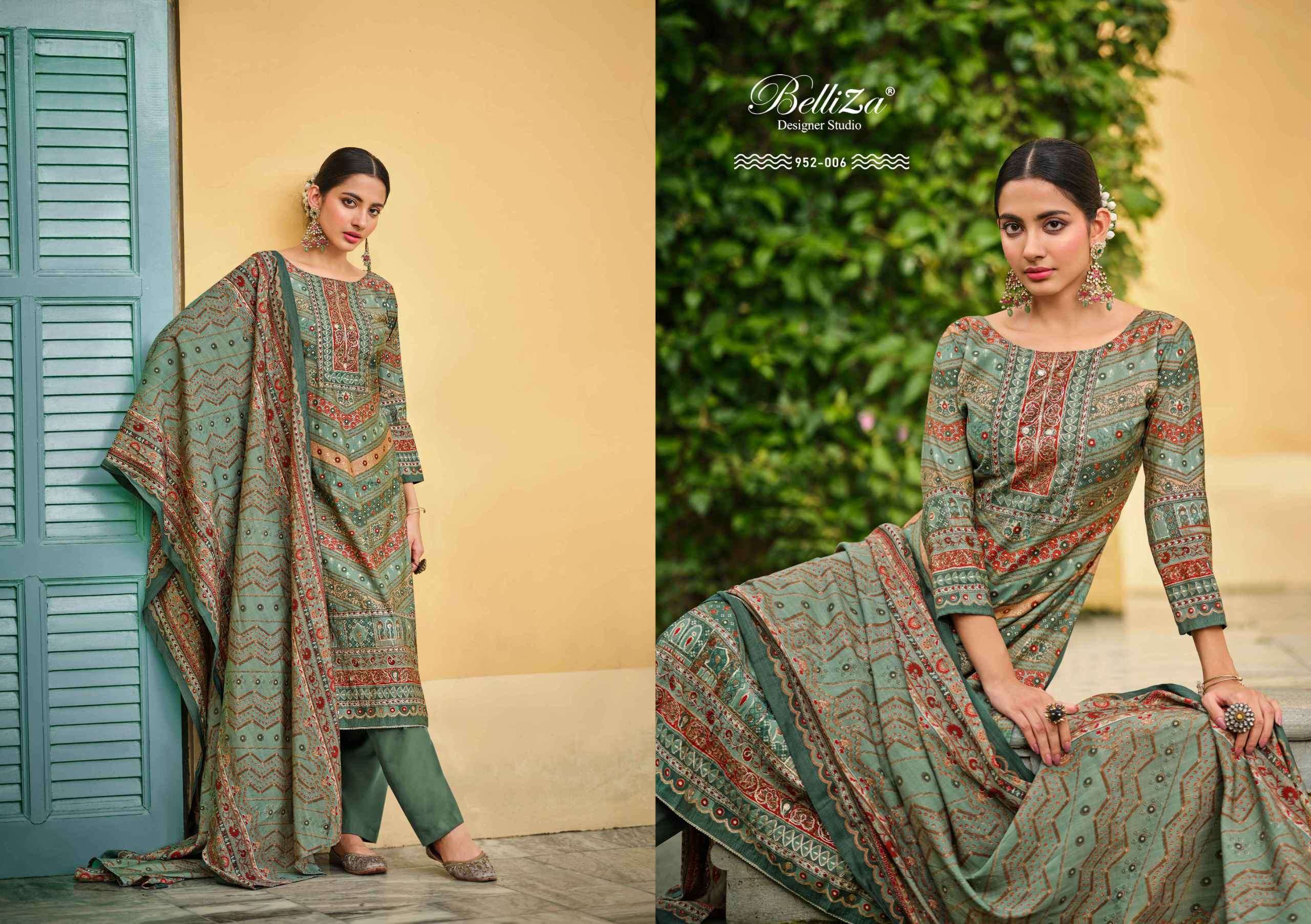 BELLIZA SHAYONI VISCOSE MUSLIN FANCY WORK SUIT CATALOGE EXPORTER 2024