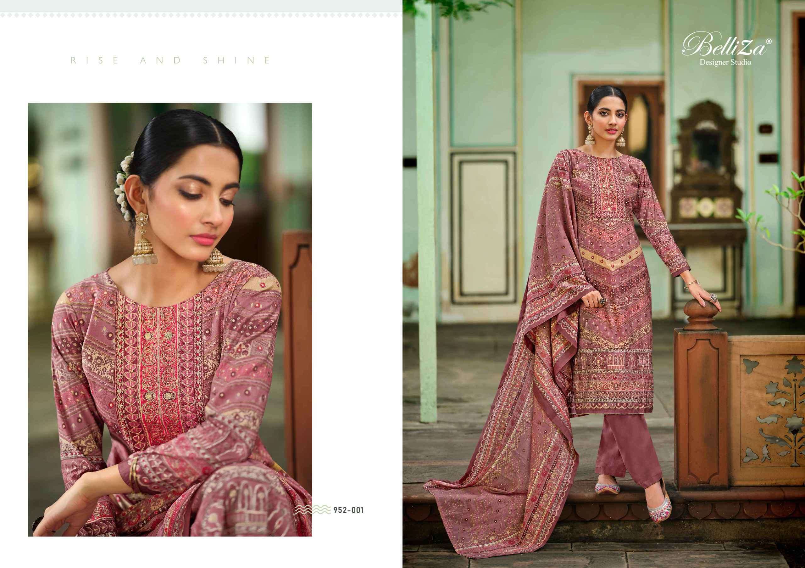 BELLIZA SHAYONI VISCOSE MUSLIN FANCY WORK SUIT CATALOGE EXPORTER 2024