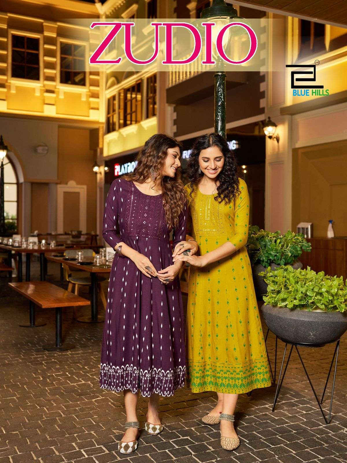 BLUE HILLS ZUDIO ANARKALI PATTERN FANCY KURTI CATALOGUE EXPORTER 