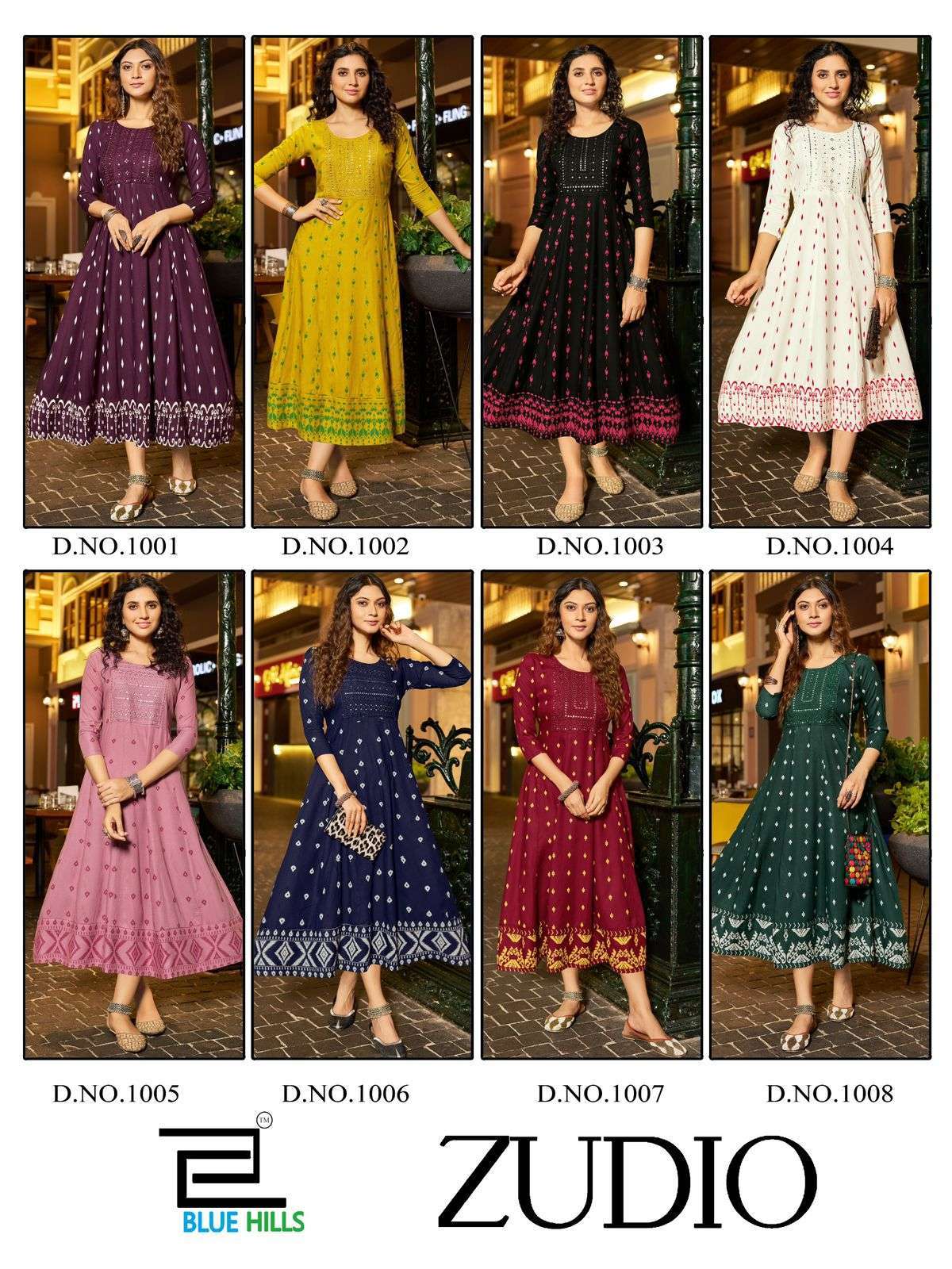 BLUE HILLS ZUDIO ANARKALI PATTERN FANCY KURTI CATALOGUE EXPORTER 