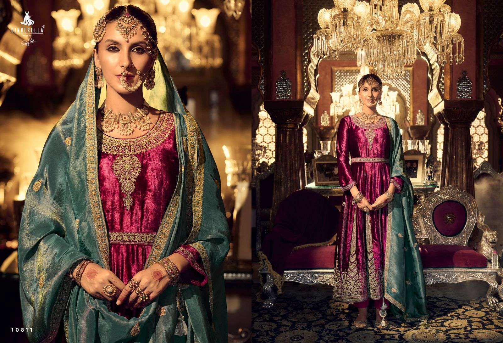 CINDERELLA ANARKALI BRIDAL WEAR VELVET DESIGNER DRESS CATALOG EXPORTER 