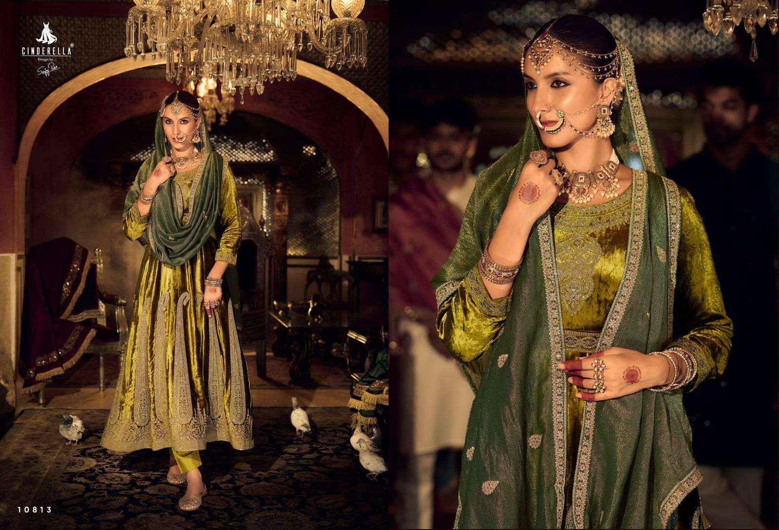 CINDERELLA ANARKALI BRIDAL WEAR VELVET DESIGNER DRESS CATALOG EXPORTER 