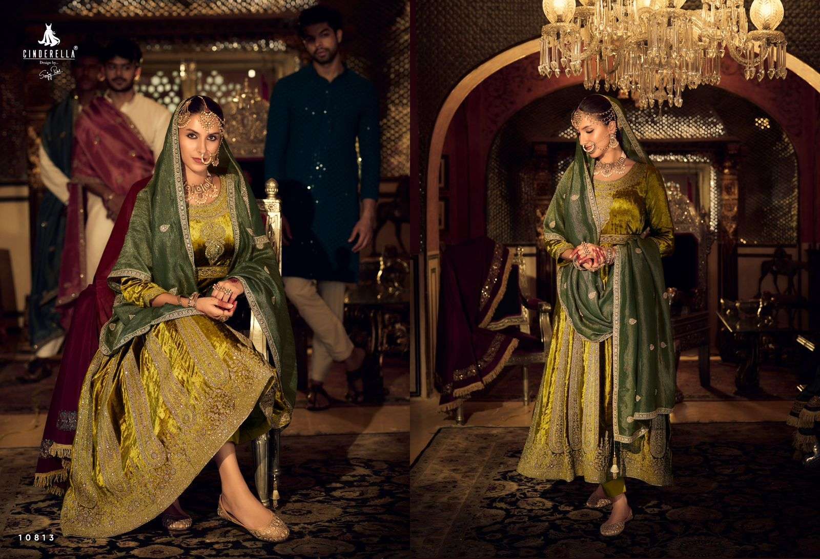 CINDERELLA ANARKALI BRIDAL WEAR VELVET DESIGNER DRESS CATALOG EXPORTER 