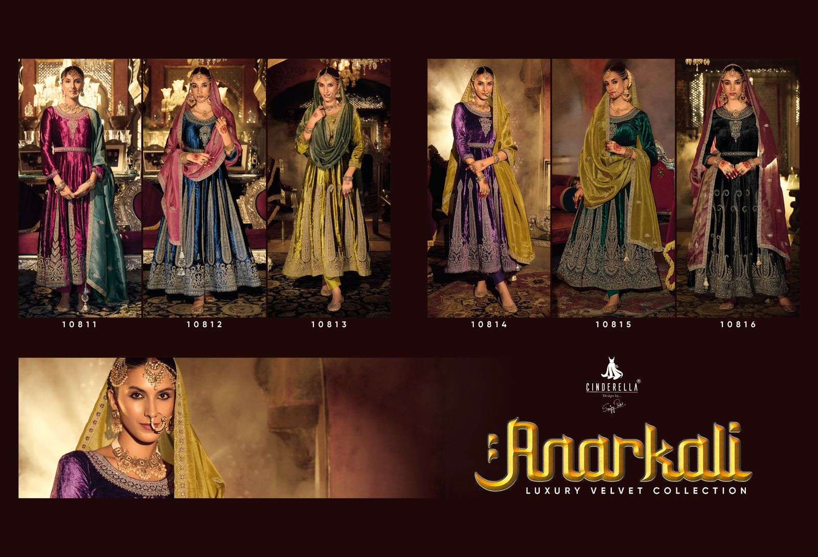 CINDERELLA ANARKALI BRIDAL WEAR VELVET DESIGNER DRESS CATALOG EXPORTER 