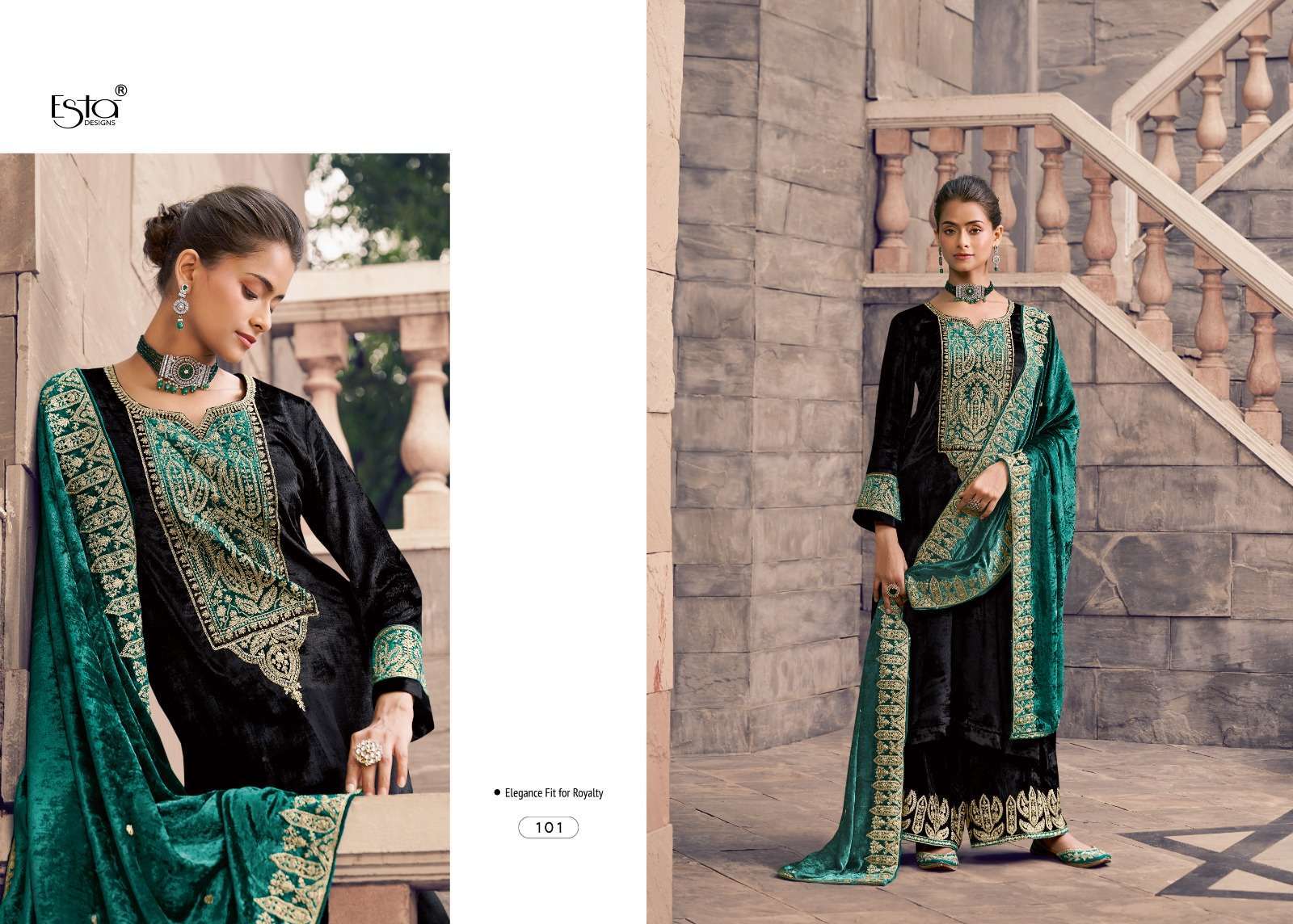 ESTA ORA DESIGNER WORK PARTY WEAR VELVET SUIT CATALOGUE SUPPLIER BEST RATE EXPORTER 2024