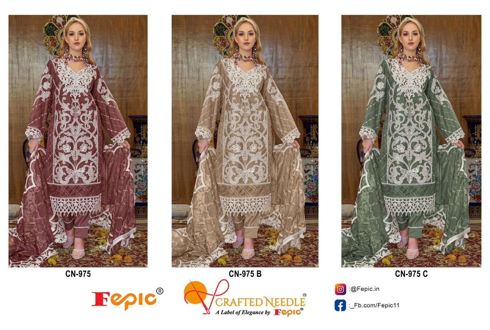 FEPIC CN 975 COLORS DESIGNER PAKISTANI READYMADE DRESS EXPORTER 2024