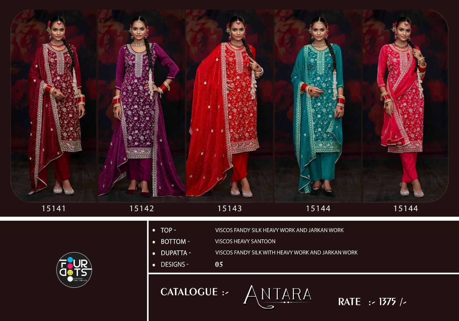 FOURDOTS ANTARA DESIGNER WORK SILK SUIT CATALOG WHOLESALER 2024