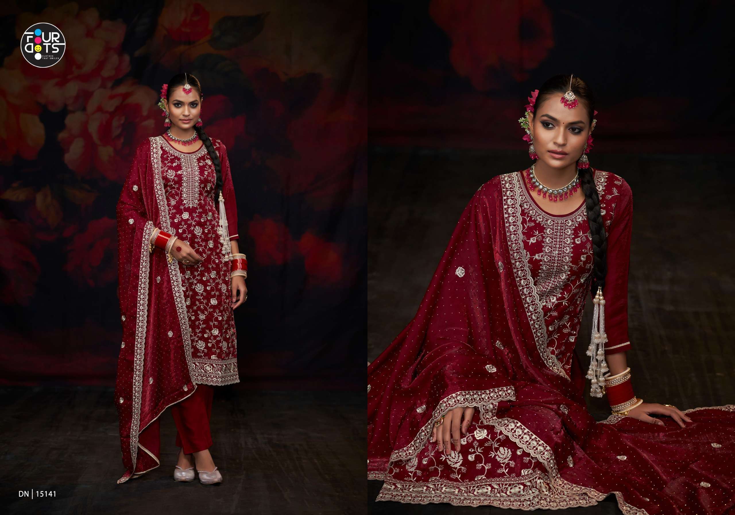 FOURDOTS ANTARA DESIGNER WORK SILK SUIT CATALOG WHOLESALER 2024