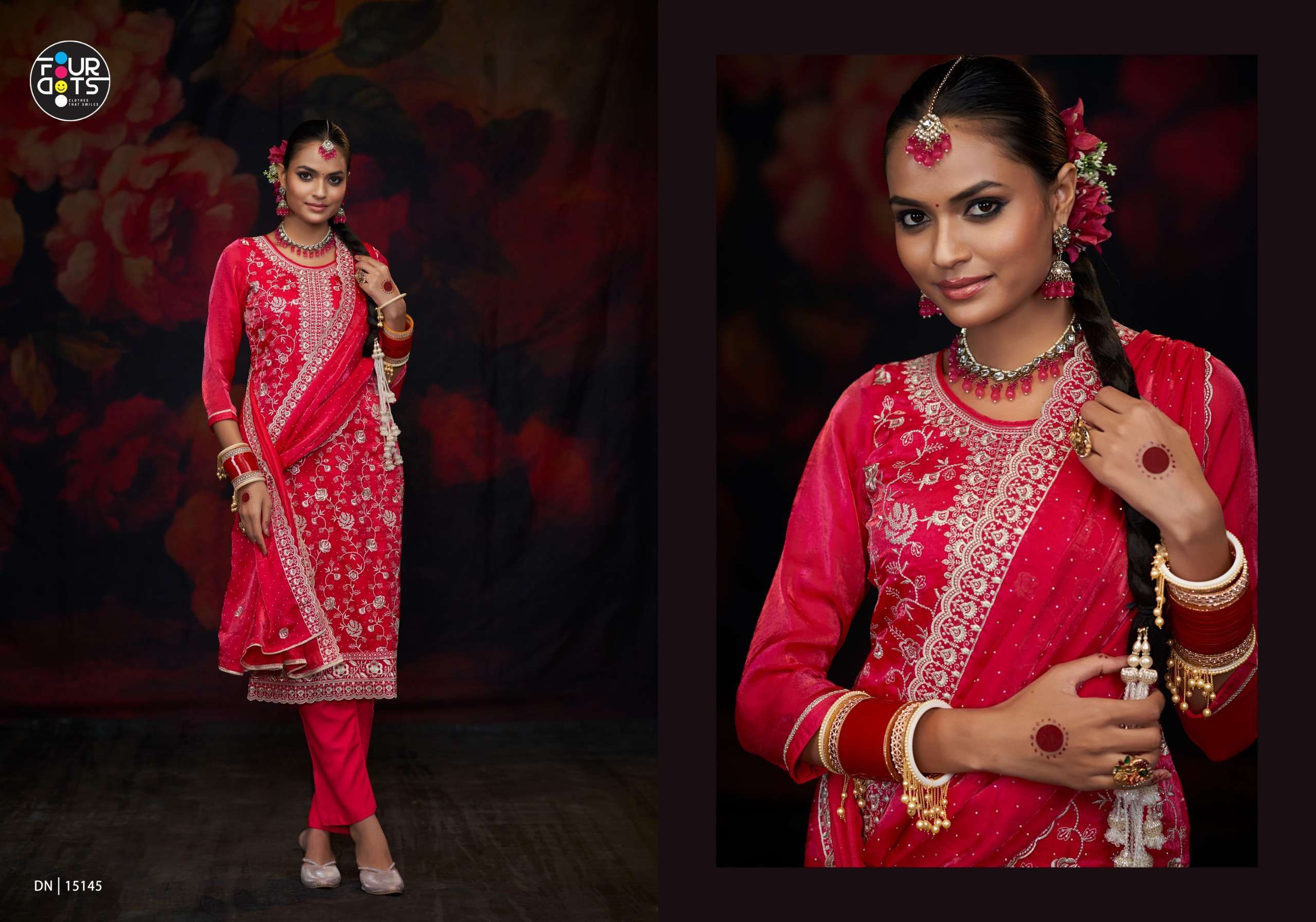 FOURDOTS ANTARA DESIGNER WORK SILK SUIT CATALOG WHOLESALER 2024