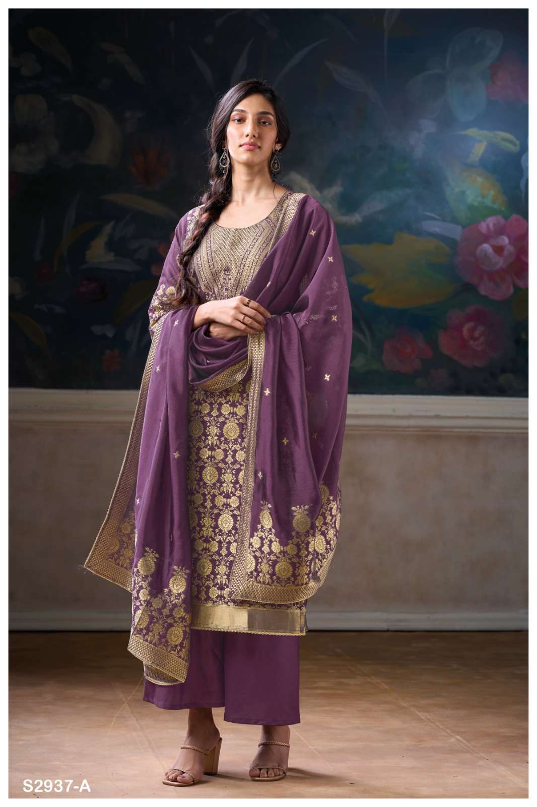 GANGA FASHION NEMYRA 2937 PARTYWEAR SILK JACQUARD SUIT CATALOG EXPORTER 2024