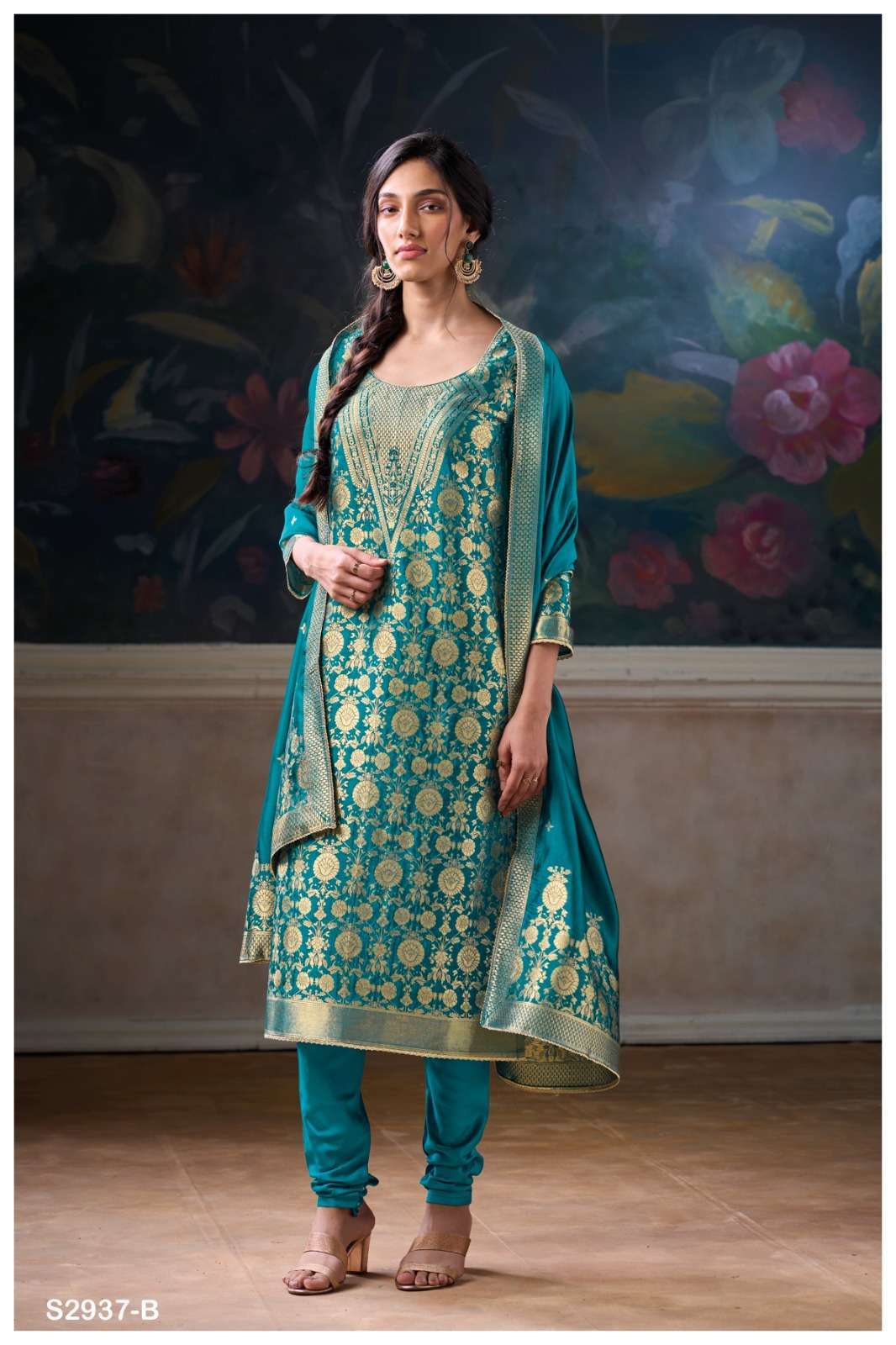 GANGA FASHION NEMYRA 2937 PARTYWEAR SILK JACQUARD SUIT CATALOG EXPORTER 2024