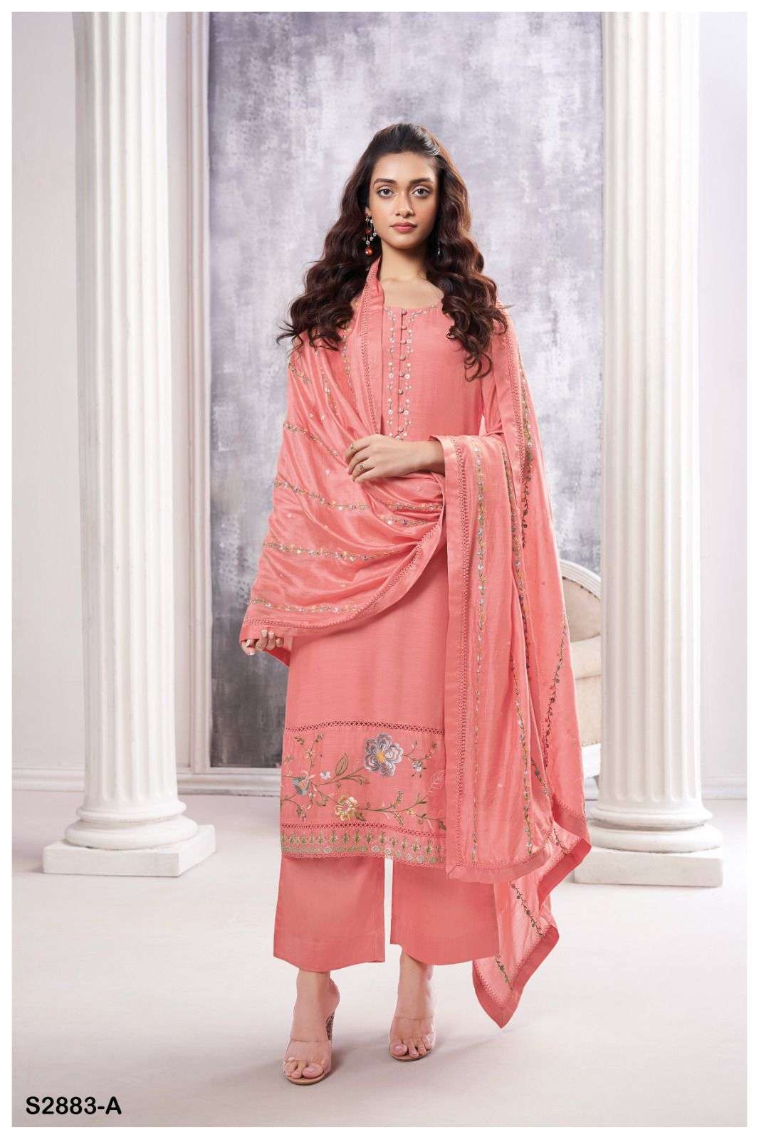 GANGA FASHION ZEENAT 2883 DESIGNER BEMBERG SILK SUIT CATALOGUE WHOLESALER 2024