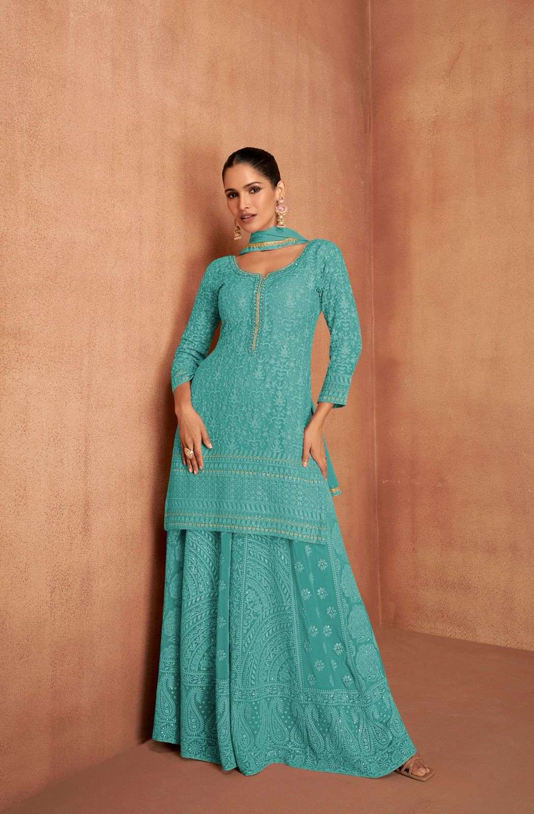 GULKAYRA MANNAT 7496 COLORS GEORGETTE SHARARA DRESS CATALOG EXPORTERS 
