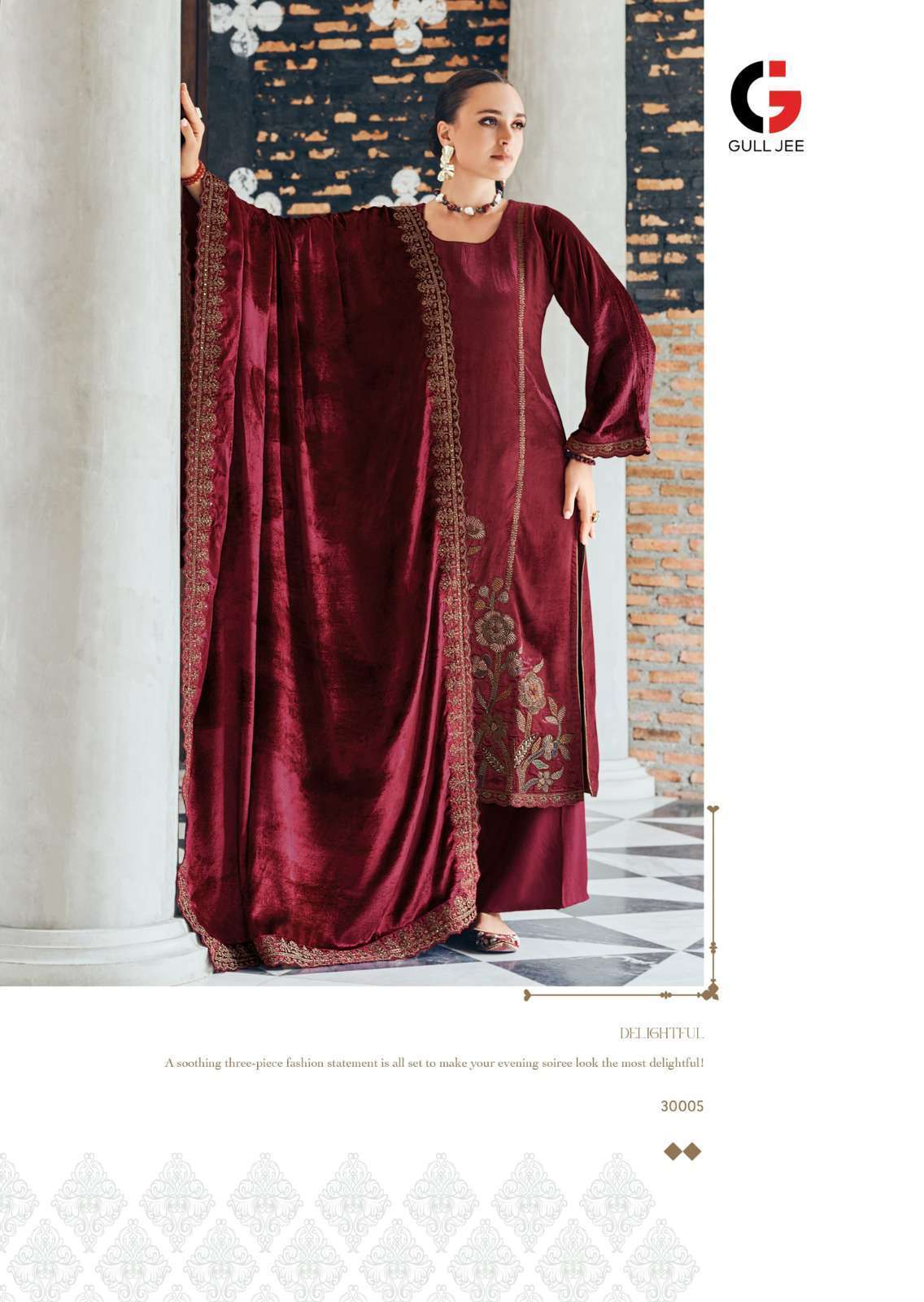 GULL JEE NOOR E FIZA DESIGNER VELVET PARTYWEAR SUIT CATALOG EXPORTER 2024